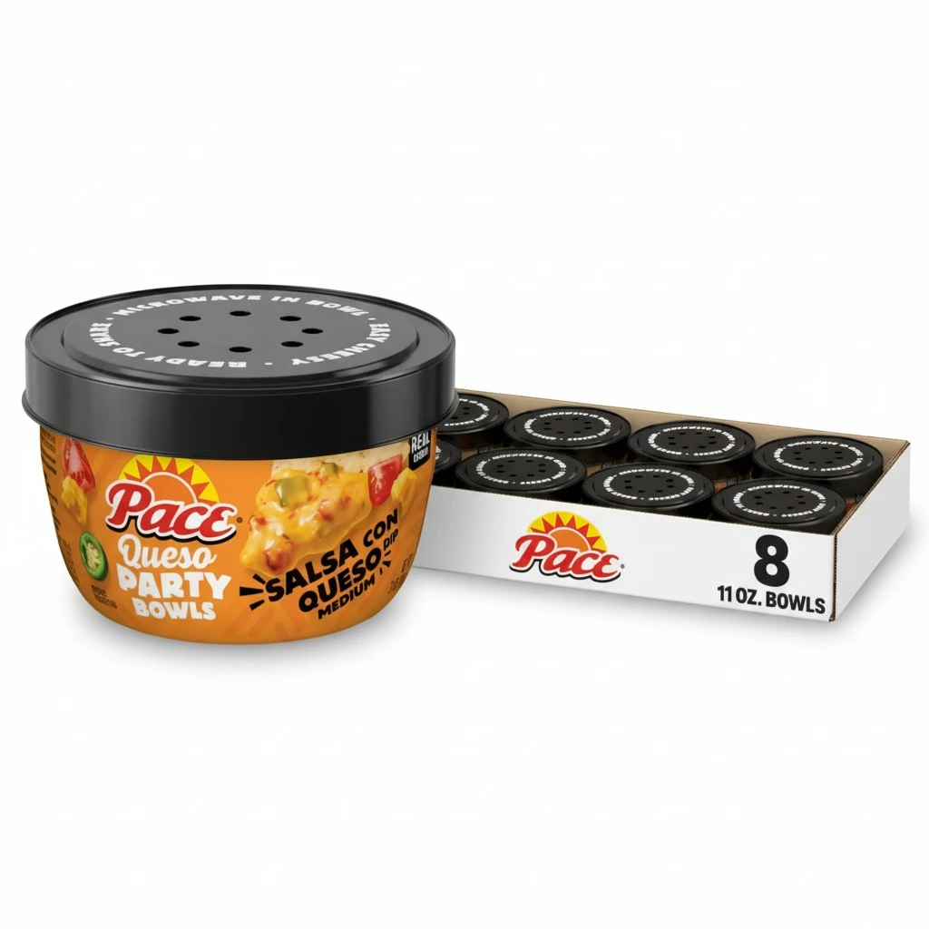 Pace Salsa Con Queso Dip, 11 oz Microwavable Bowl (8 Pack)