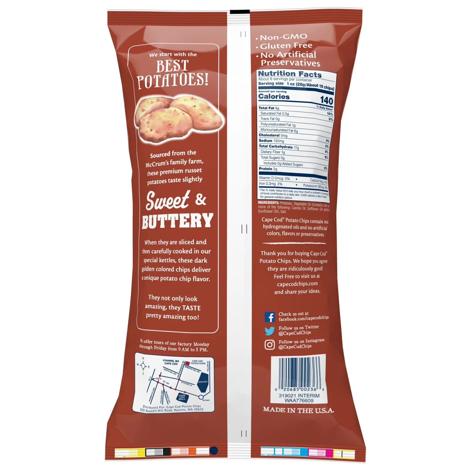 Cape Cod Potato Chips, Russet Kettle Cooked, 7.5 Ounce
