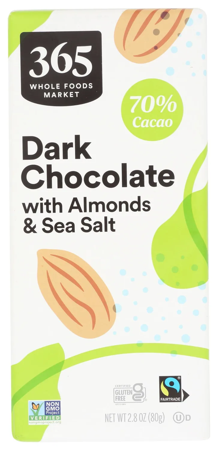 365 by Whole Foods Market, Almond & Sea Salt Dark Chocolate Bar, 2.8 Ounce