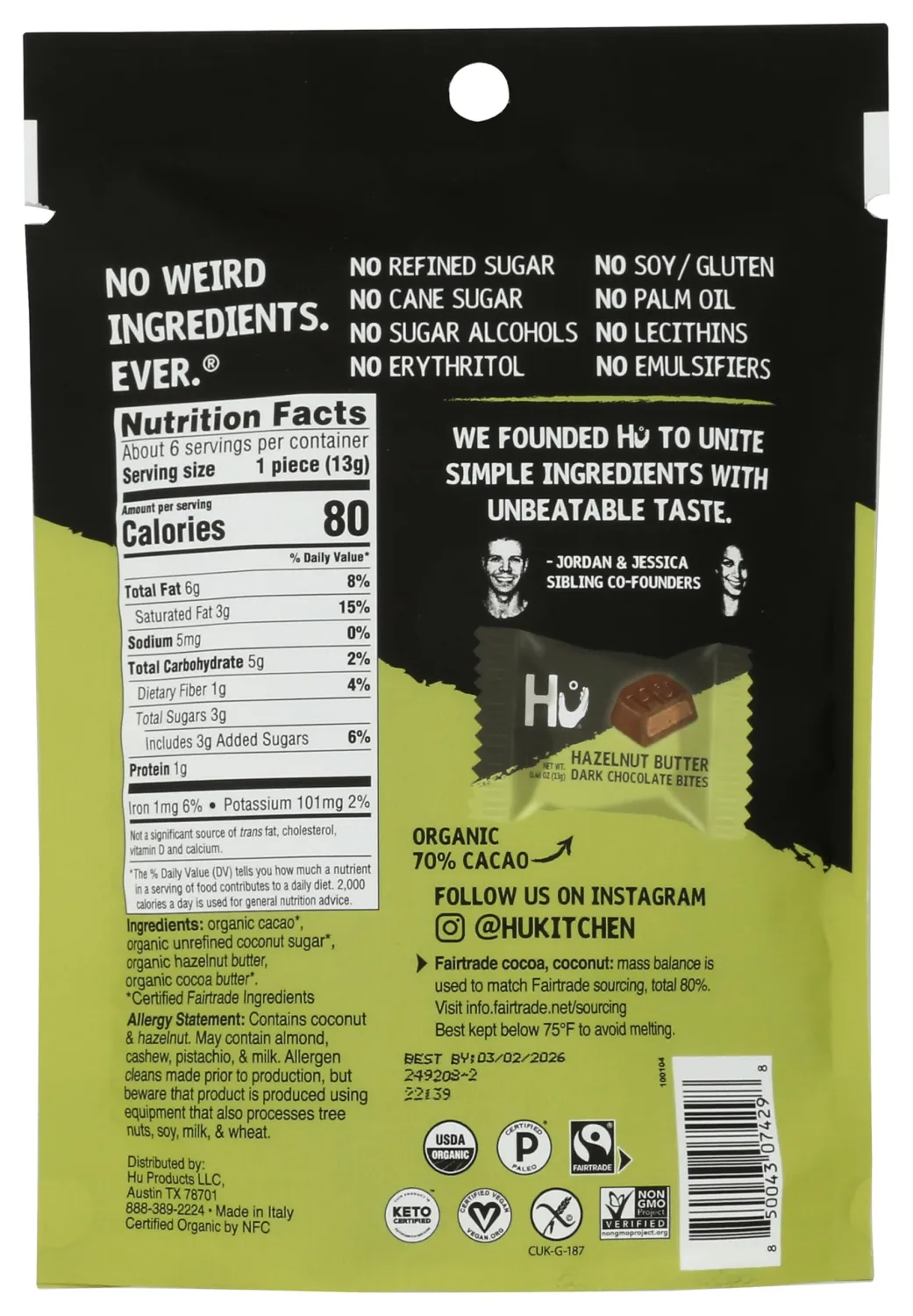 HU KITCHEN Hazelnut Dark Chocolate Bites, 2.75 OZ