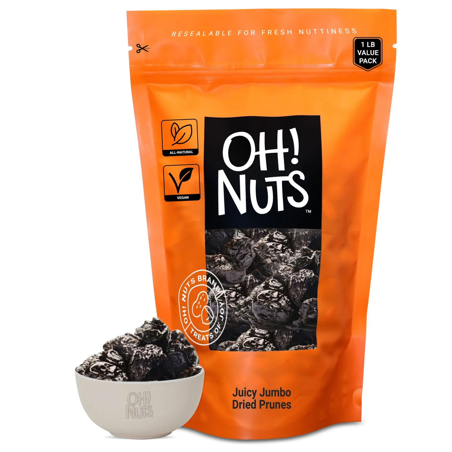 Dried Prunes Pitted | 1 lb - Dried Fruit Jumbo | No Sugar Added | Dehydrated Fruit Bites | Packed in New York Zip-Seal Bag for Exceptional Freshness by Oh Nuts
