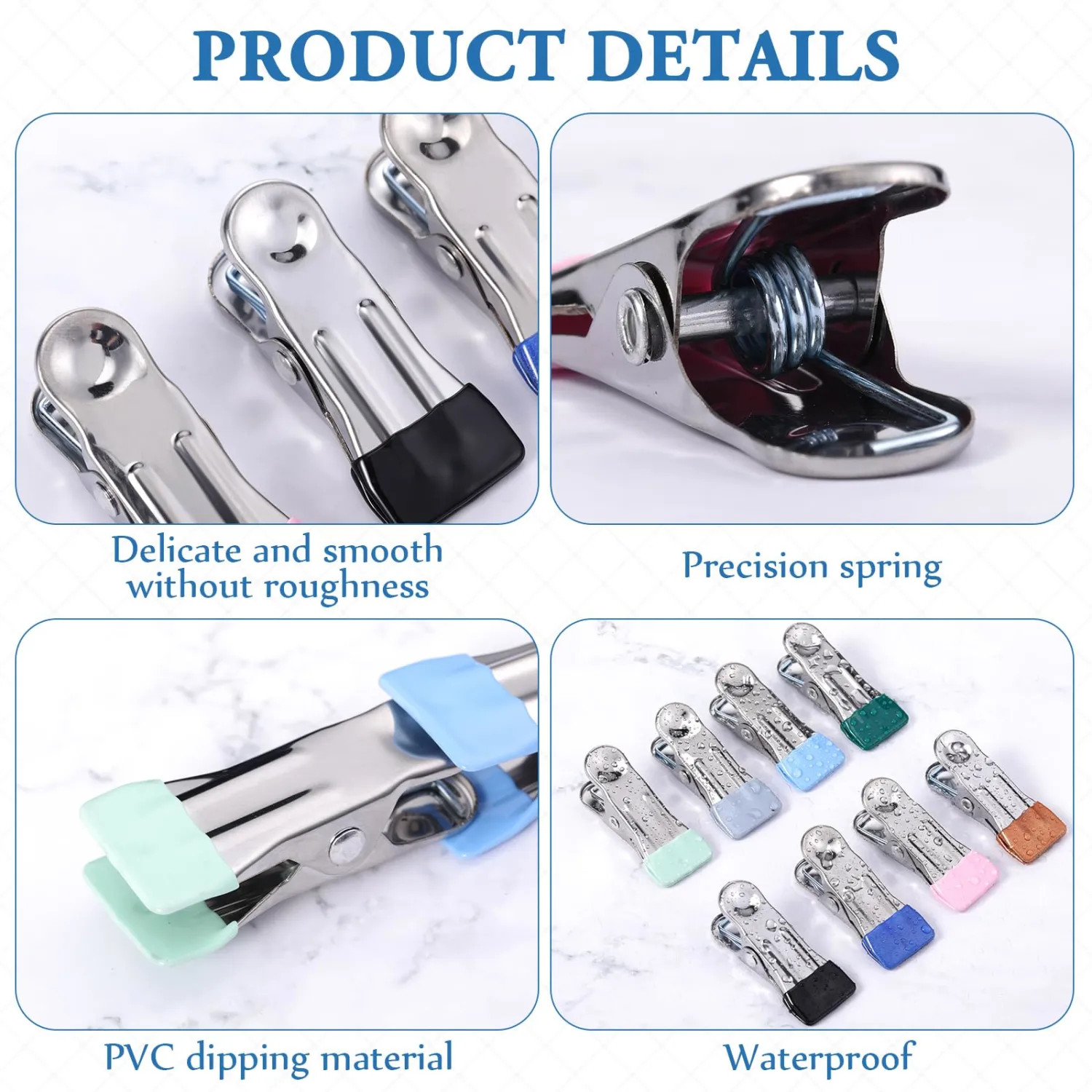 Honeydak 150 Pcs Stainless Steel Clothes Pins 2.17 Inch Heavy Duty Clips Bulk Bag Clips for Food Metal Clothespins for Laundry Clothes Line, Sock, Photo, Towel, Snack