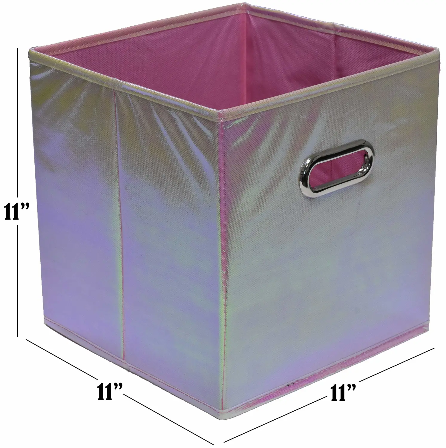 Handy Laundry 6-Pack Foldable Cube Storage Bins – Decorative Collapsible Organizer for Shelves, Closets, Underbed, Clothes, or Kids’ Toys (Shiny Pink)