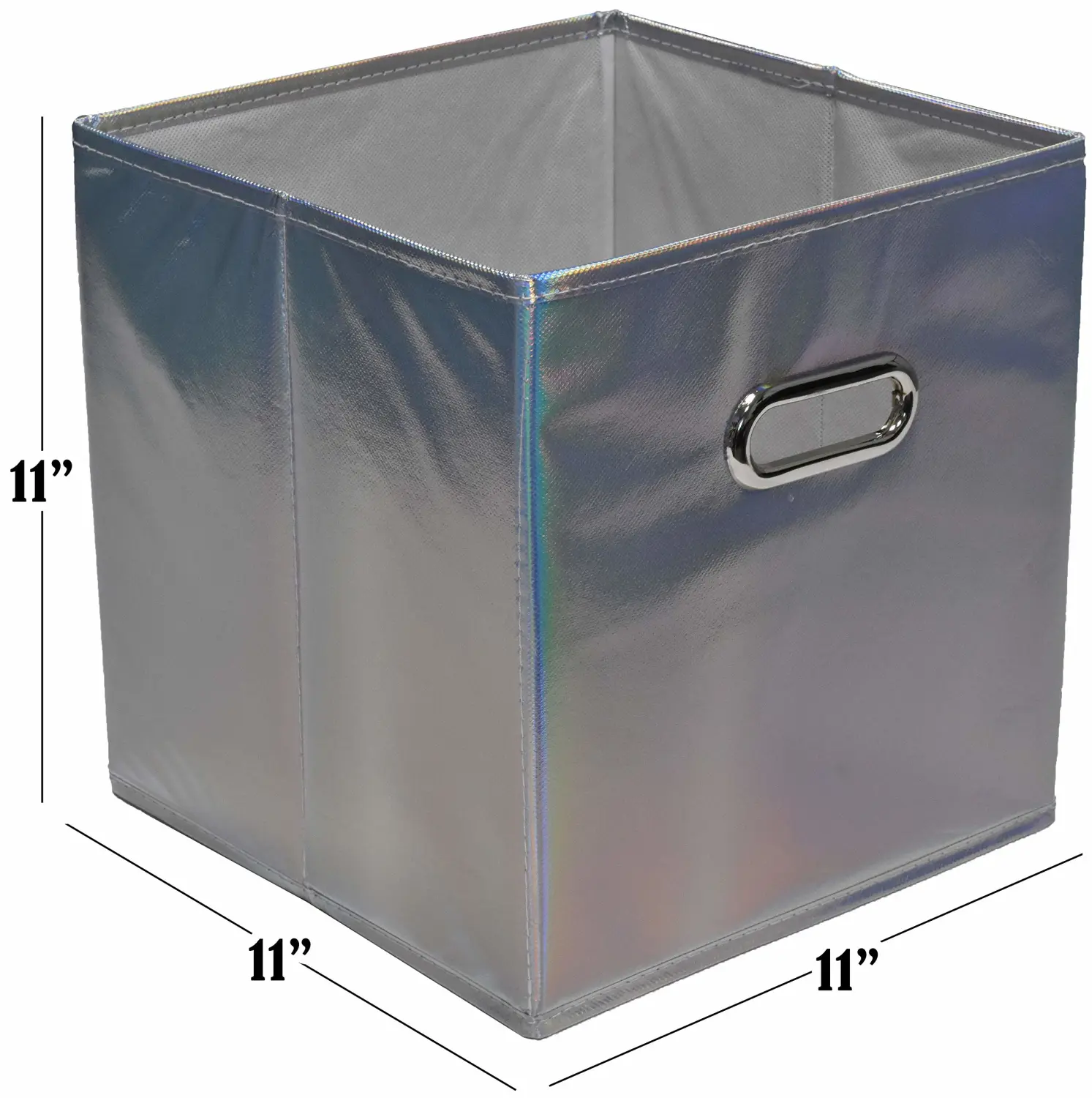 Handy Laundry 6-Pack Foldable Cube Storage Bins – Decorative Collapsible Organizer for Shelves, Closets, Underbed, Clothes, or Kids’ Toys (Shiny Silver)