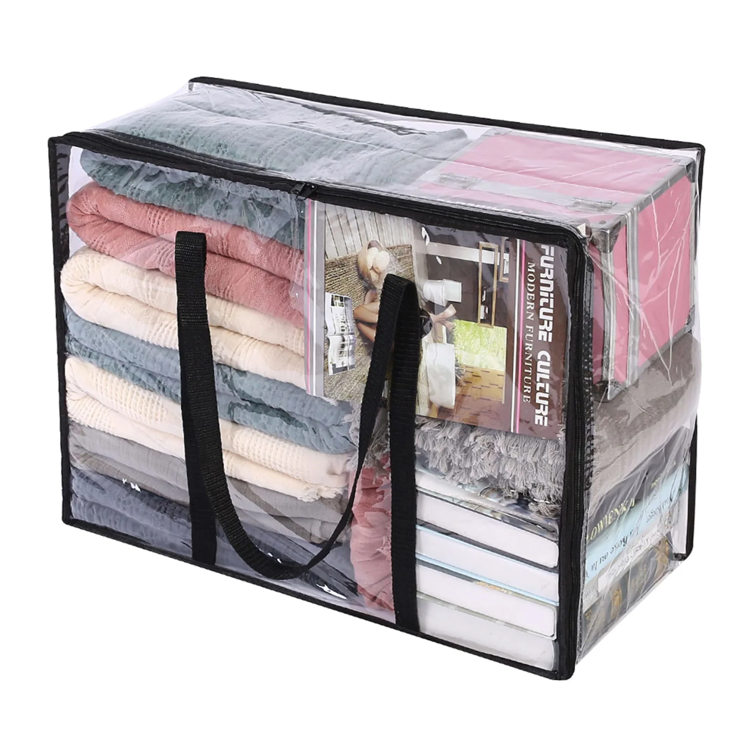 Vieshful Clear Comforter Storage Bag, 40L Clothes Storage Bag with Zipper Closet Organizer, Plastic Storage Containers Moving bags for Comforter, Blanket, Bedding, Duvet, Toys