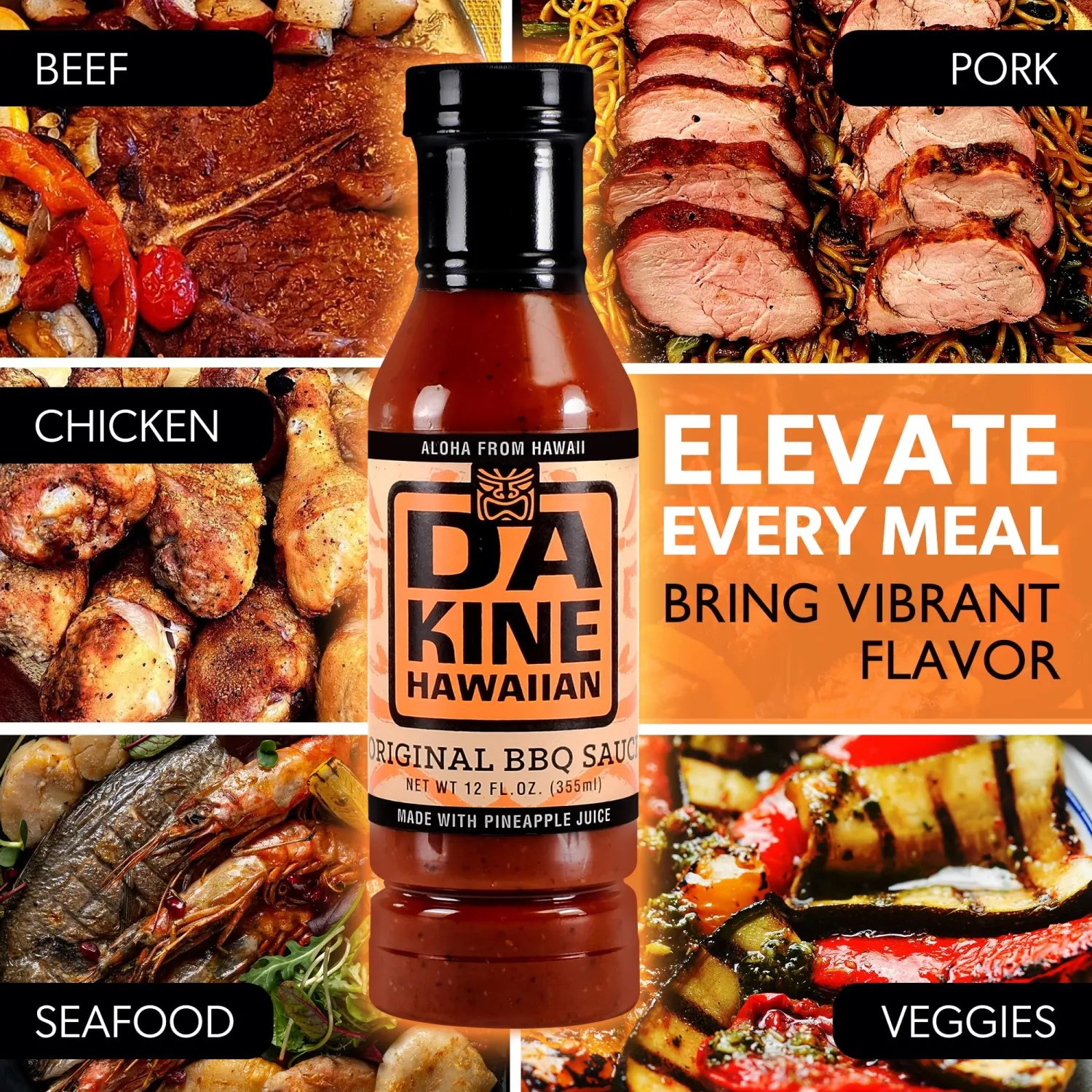 Da Kine Hawaiian BBQ Sauce, Premium Gourmet Barbecue Sauce Made in Small Batches, Gluten-Free BBQ Sauce for Meat, Fish, and Vegetables - Original 12 oz (1 Pack)