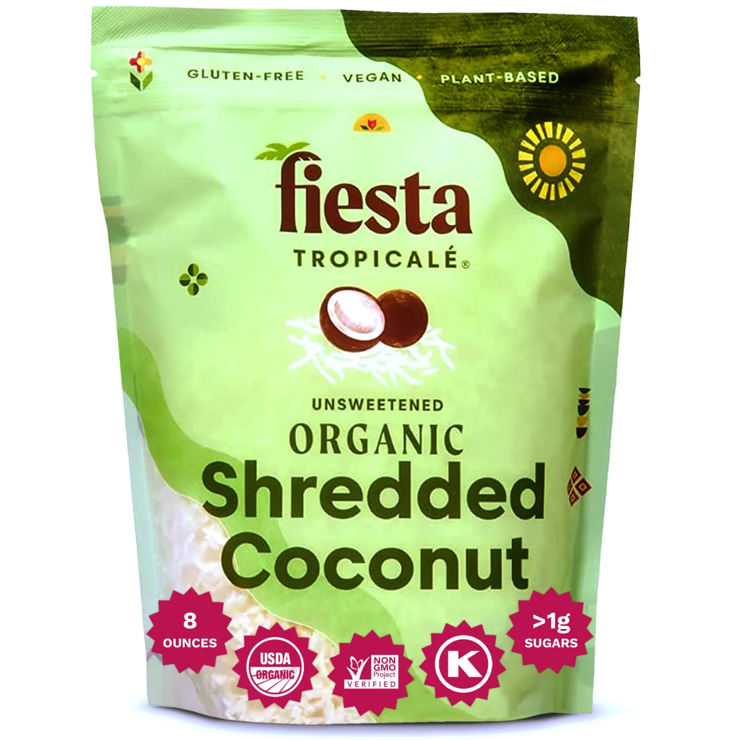 Unsweetened Coconut Flakes, 8 Oz (Pack of 1) - Raw Organic Dried Coconut Flakes, Gluten Free, Shredded Coconut Perfect for Vegan Baking, Smoothies, and Keto Recipes - Fiesta Tropicalé