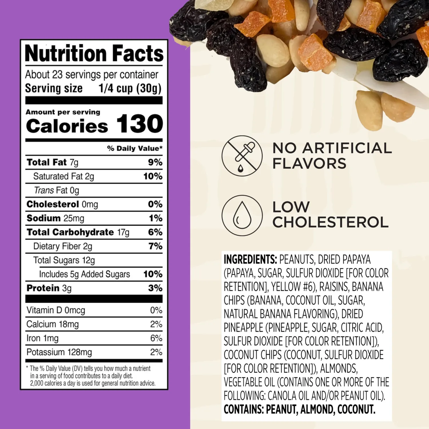 Snak Club Tropical Trail Mix with Peanuts, Dried Papaya, Raisins, Banana Chips, Dried Pineapple, Coconut Chips, and Almonds, Gluten-Free and Kosher Snack, 24 oz Resealable Bag