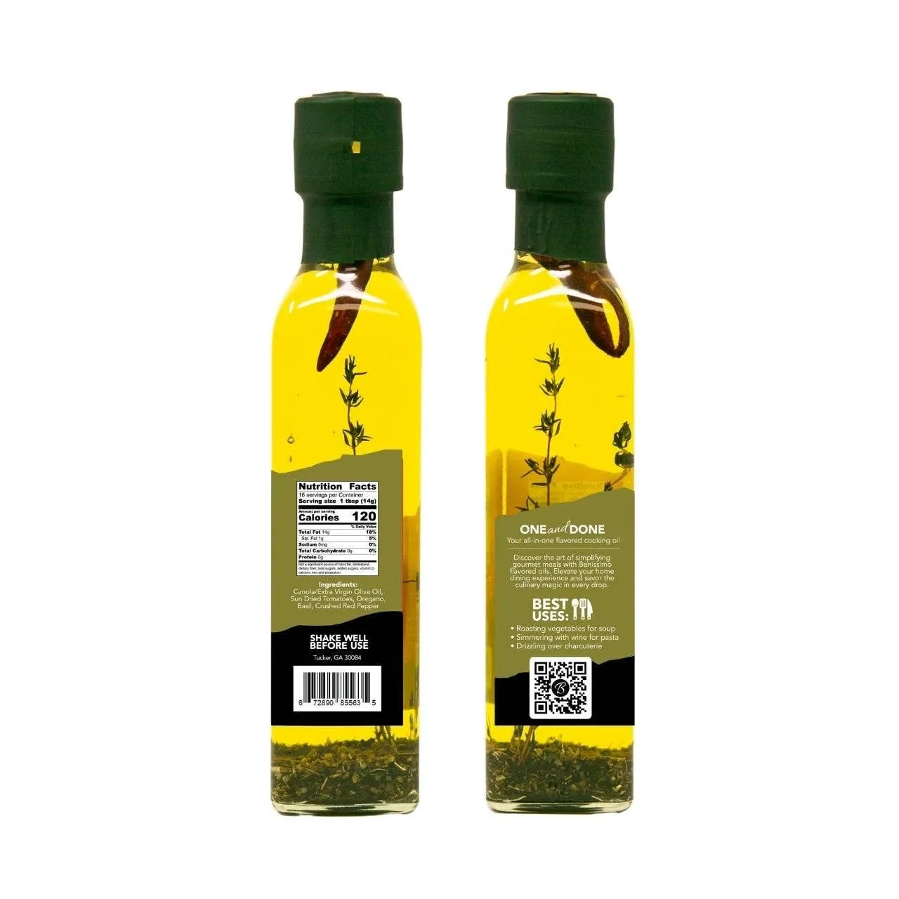 Benissimo Basil and Sun Dried Tomato Herb Infused Oil, All Natural, Farm Fresh Herbs, Sizzle and Drizzle, 8.1 FL Oz