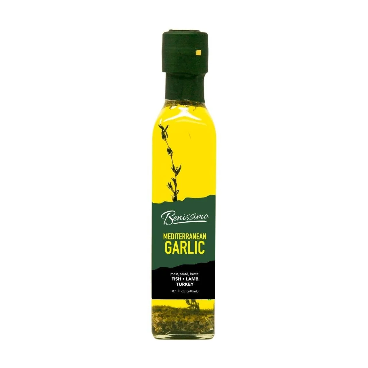 Benissimo Mediterranean Herb Infused Oil, All Natural, Farm Fresh Herbs, Sizzle and Drizzle, 8.1 FL Oz