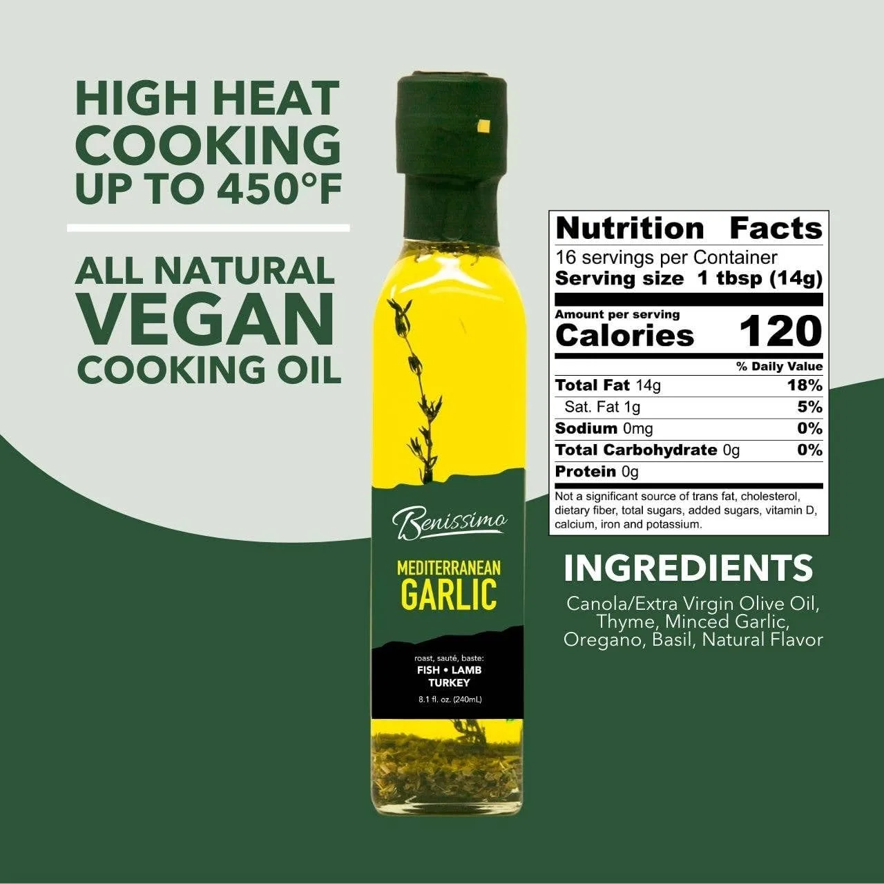 Benissimo Mediterranean Herb Infused Oil, All Natural, Farm Fresh Herbs, Sizzle and Drizzle, 8.1 FL Oz