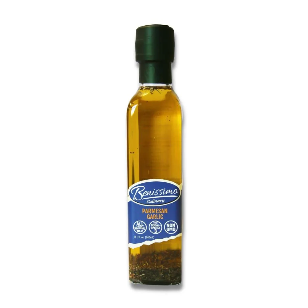 Benissimo Parmesan Garlic Herb Infused Oil, All Natural, Farm Fresh Herbs, Sizzle and Drizzle, 8.1 FL Oz