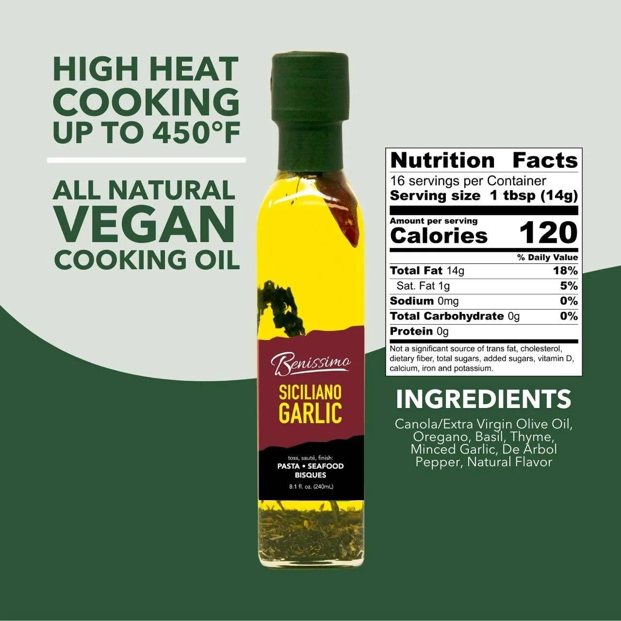 Benissimo Siciliano Herb Infused Oil, All Natural, Farm Fresh Herbs, Sizzle and Drizzle, 8.1 FL Oz