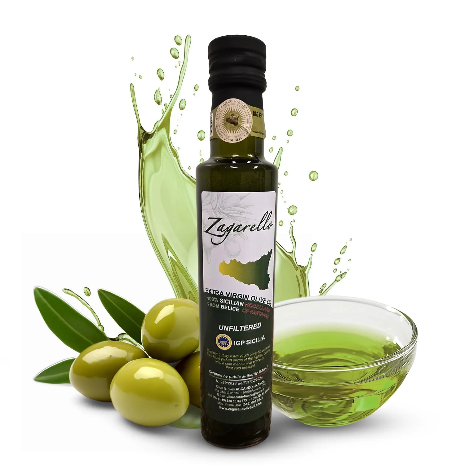 100% TRACEABLE Extra Virgin Olive Oil from Italy by Zagarello - 250ml | 100% Pure, Unfiltered, IGP Certified, First Cold Pressed (250ml)