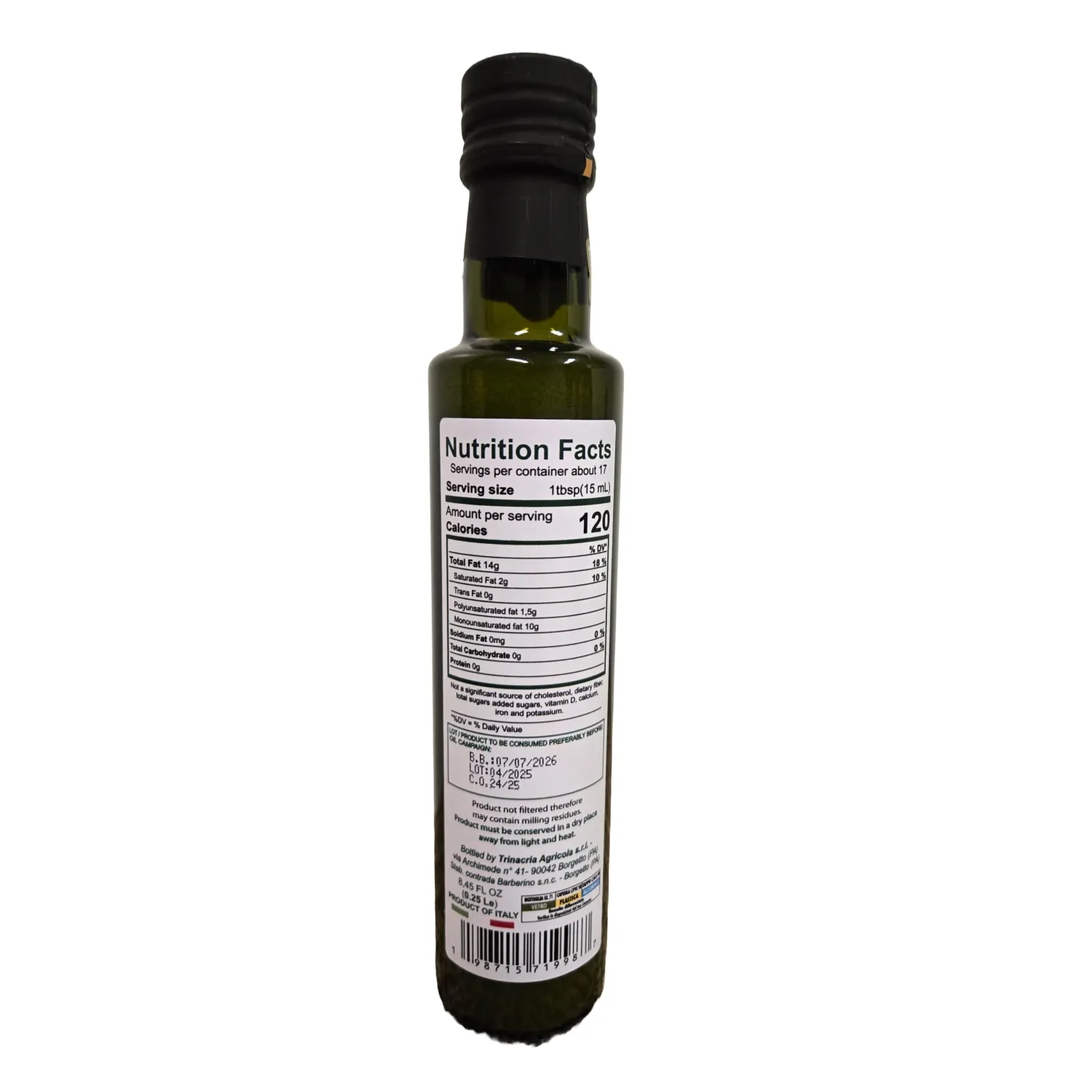 100% TRACEABLE Extra Virgin Olive Oil from Italy by Zagarello - 250ml | 100% Pure, Unfiltered, IGP Certified, First Cold Pressed (250ml)