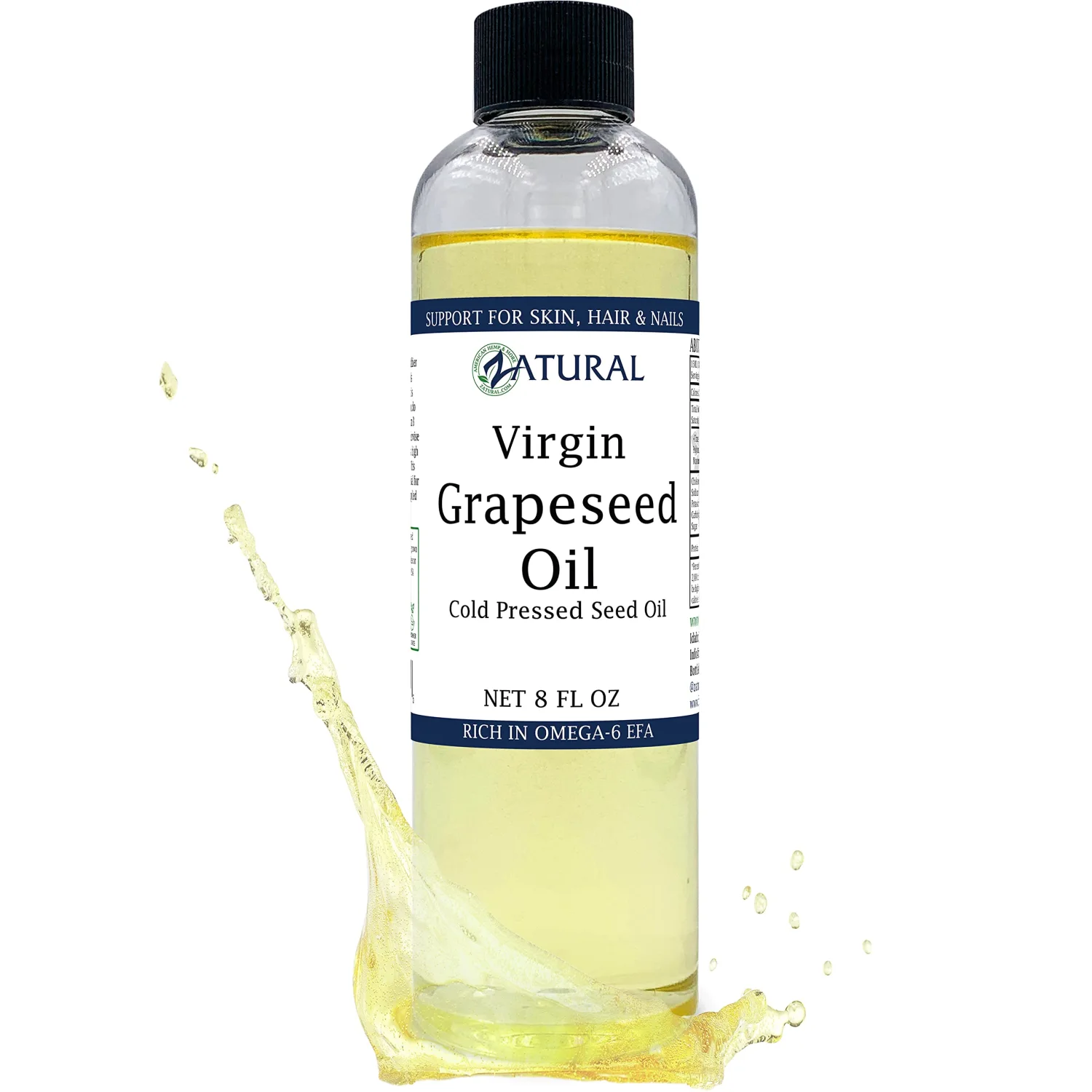 Zatural Grapeseed Oil Organically Grown 100% Pure Cold Pressed Virgin High Tempurature Cooking Oil (8oz)