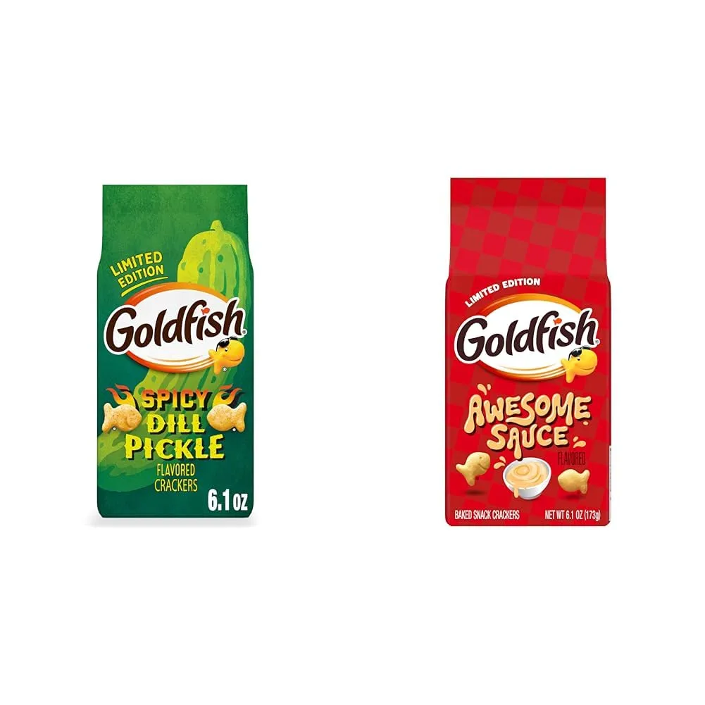 Goldfish Limited Edition Spicy Dill Pickle Flavored Crackers + Awesome Sauce Flavored Crackers, 6.1 Oz Bags