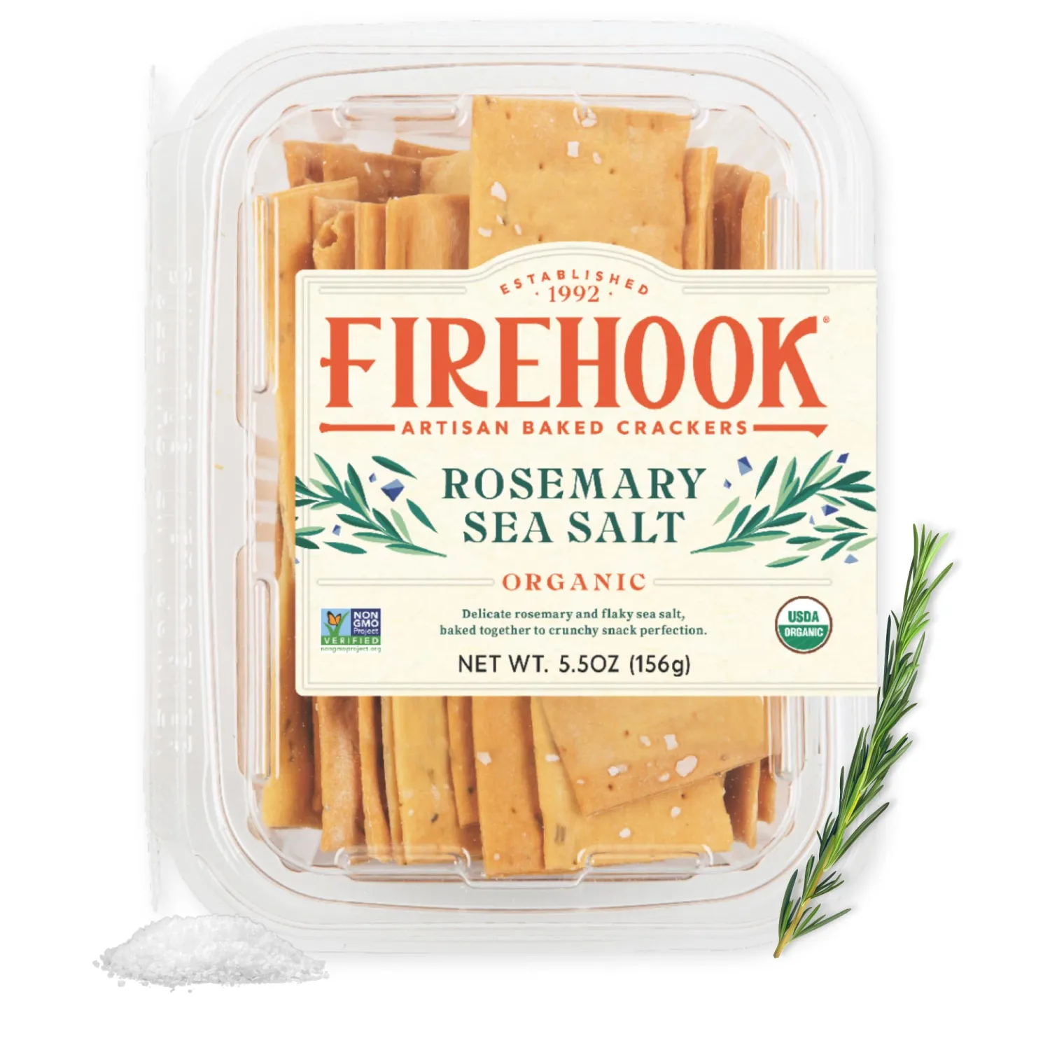 FIREHOOK BAKED CRACKERS Organic Rosemary Sea Salt Crackers, 5.5 OZ