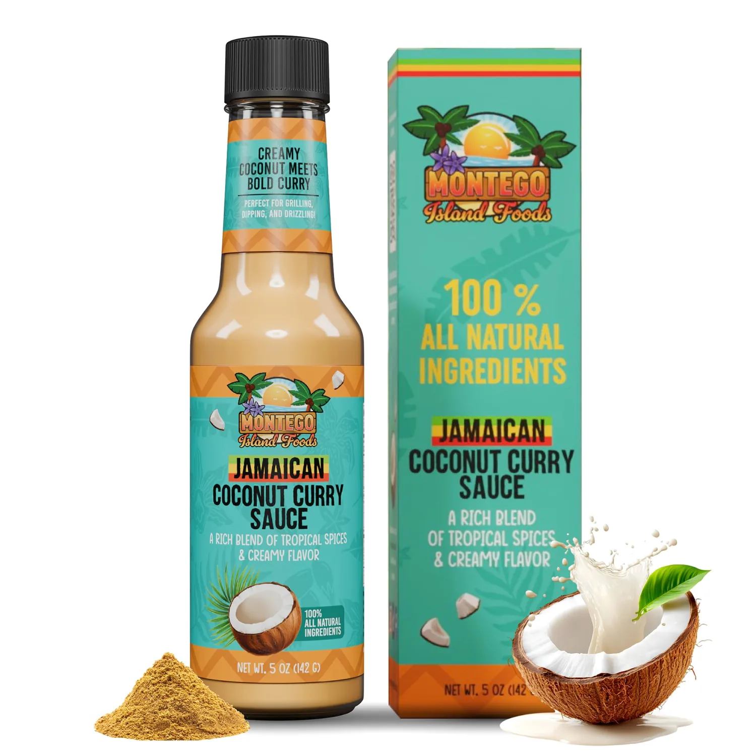 Montego Island Foods Jamaican Coconut Curry Sauce – Creamy Coconut & Bold Curry Flavor with 100% All Natural Ingredients – Perfect for Cooking, Marinating, and Dipping – Island Taste Unlocked