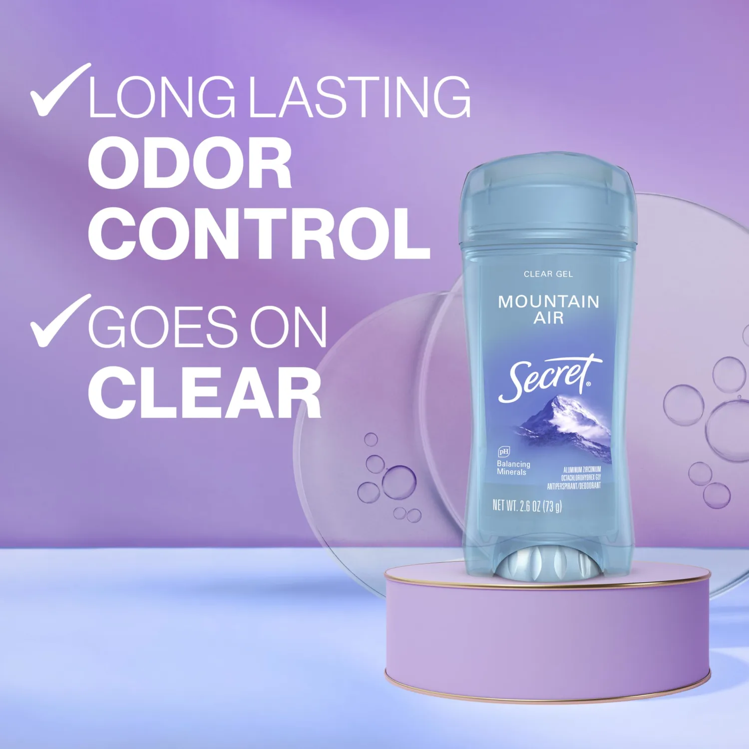 Secret Fresh Antiperspirant Deodorant for Women, 72hr Breathable Sweat & Odor Protection, Instant Freshness & Gentle, PH Balancing Minerals, Clear Gel, Mountain Air Scent, 2.6 oz