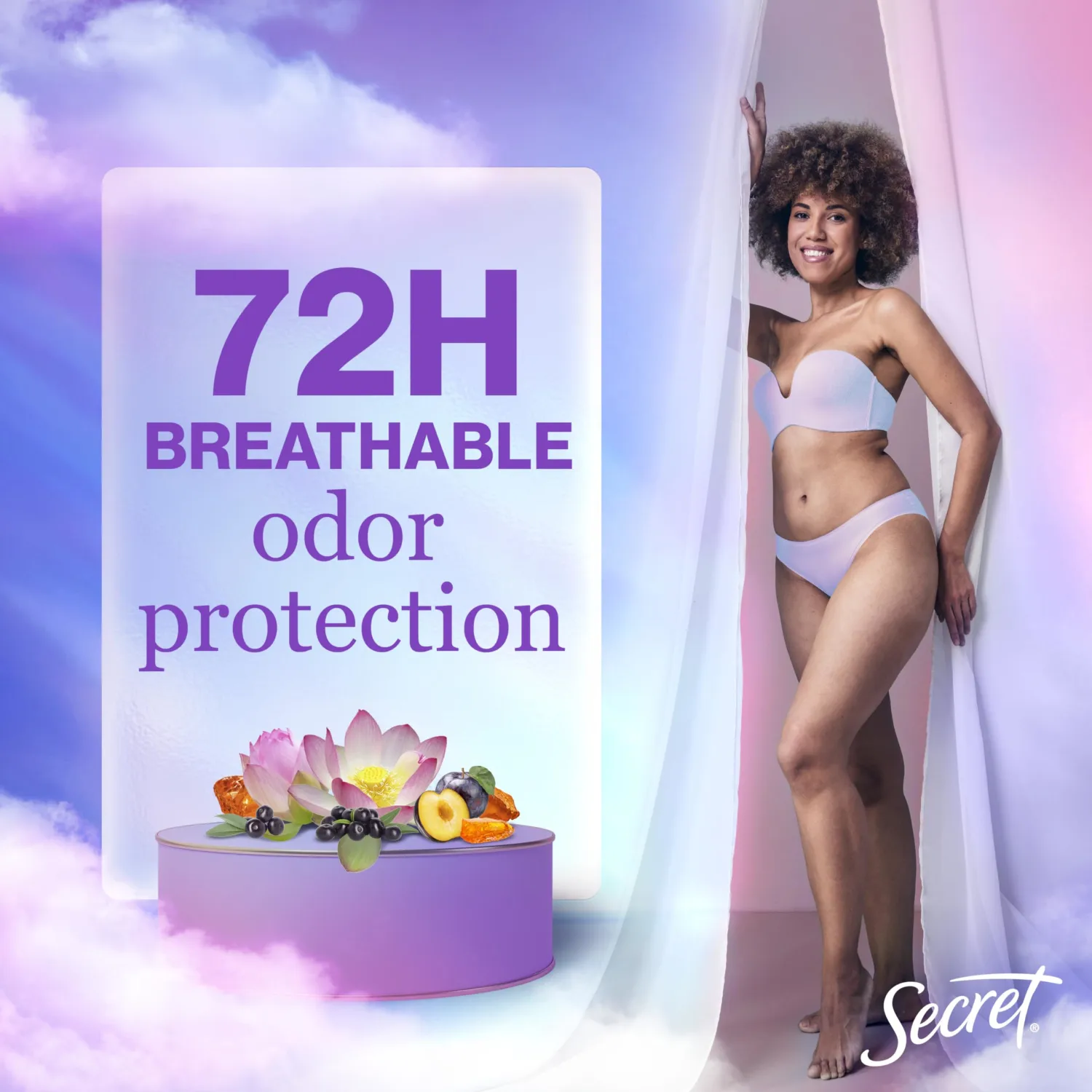 Secret Fresh Antiperspirant Deodorant for Women, 72hr Breathable Sweat & Odor Protection, Instant Freshness & Gentle, PH Balancing Minerals, Invisible Solid, Moonlight Orchid Scent, 2.6 oz