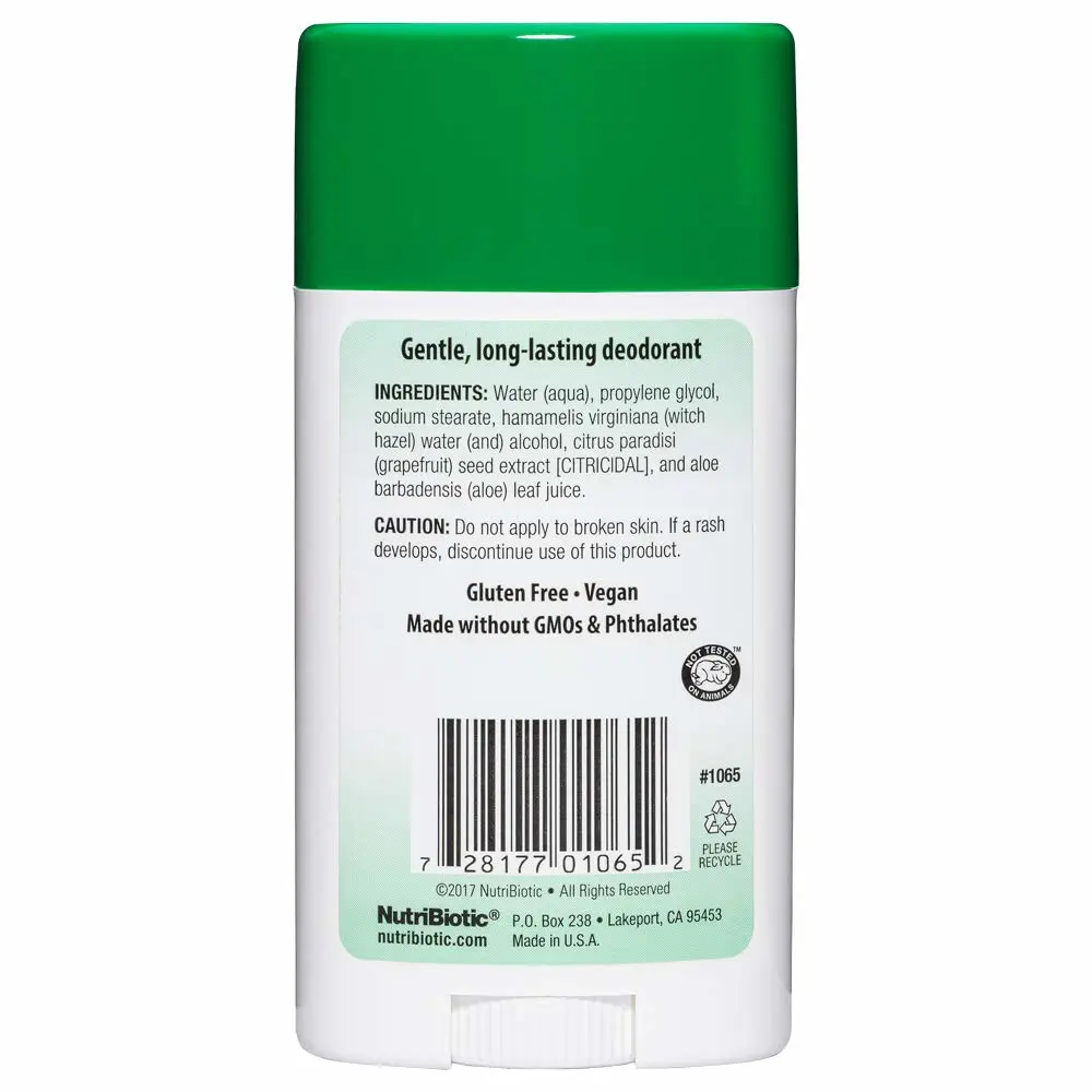 NutriBiotic Unscented Deodorant with GSE, 2.6 Ounce Stick | with Witch Hazel, Grapefruit Seed Extract & Aloe | Vegan & Free of Aluminum, Paraben, Phthalates, Gluten, GMO's & Fragrance
