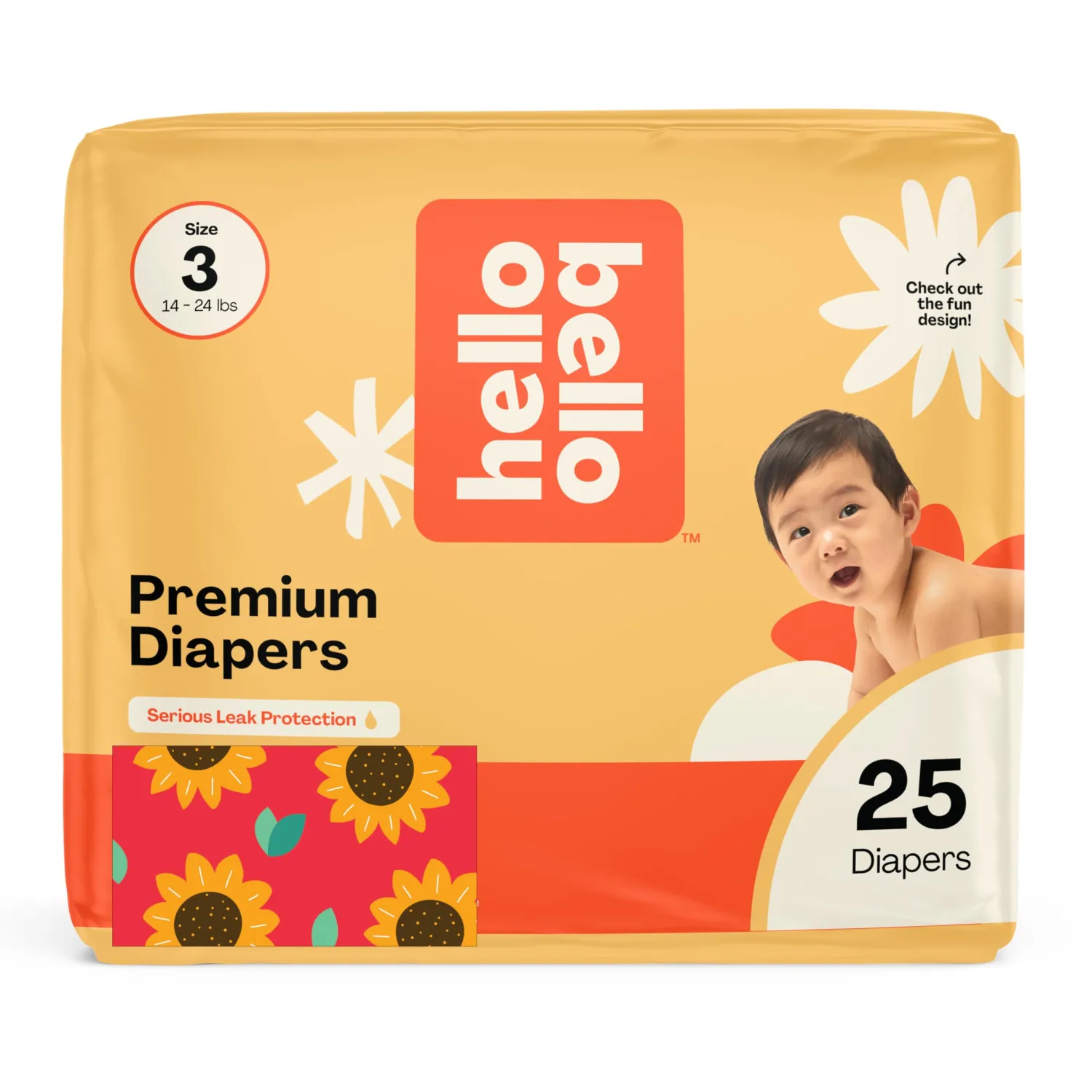 Hello Bello Diapers, Size 3 (14-24 lbs) Flower Child, 25 Count of Premium Disposable Baby Diapers, Hypoallergenic with Soft, Cloth-Like Feel