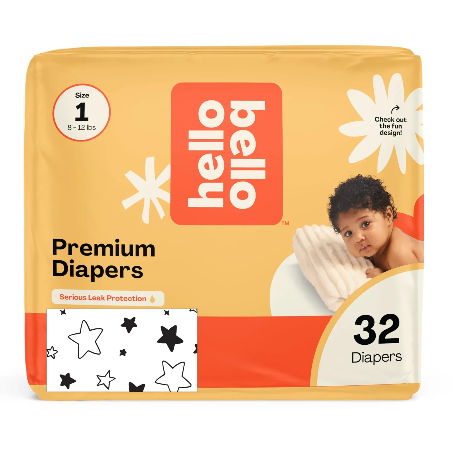 Hello Bello Diapers, Size 1 (8-12 lbs) Superstars, 32 Count of Premium Disposable Baby Diapers, Hypoallergenic with Soft, Cloth-Like Feel