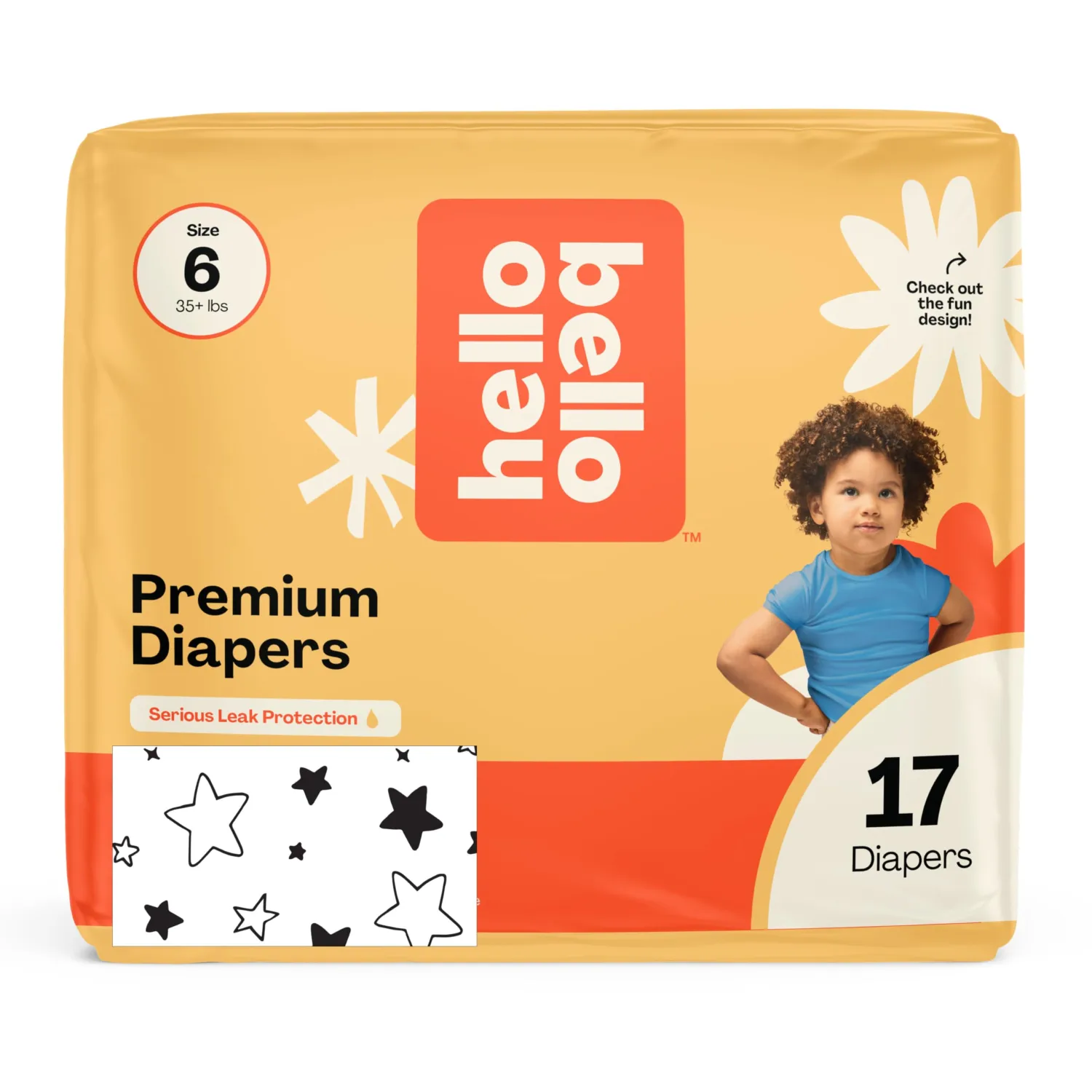 Hello Bello Diapers, Size 6 (35 lbs) Superstars, 17 Count of Premium Disposable Baby Diapers, Hypoallergenic with Soft, Cloth-Like Feel