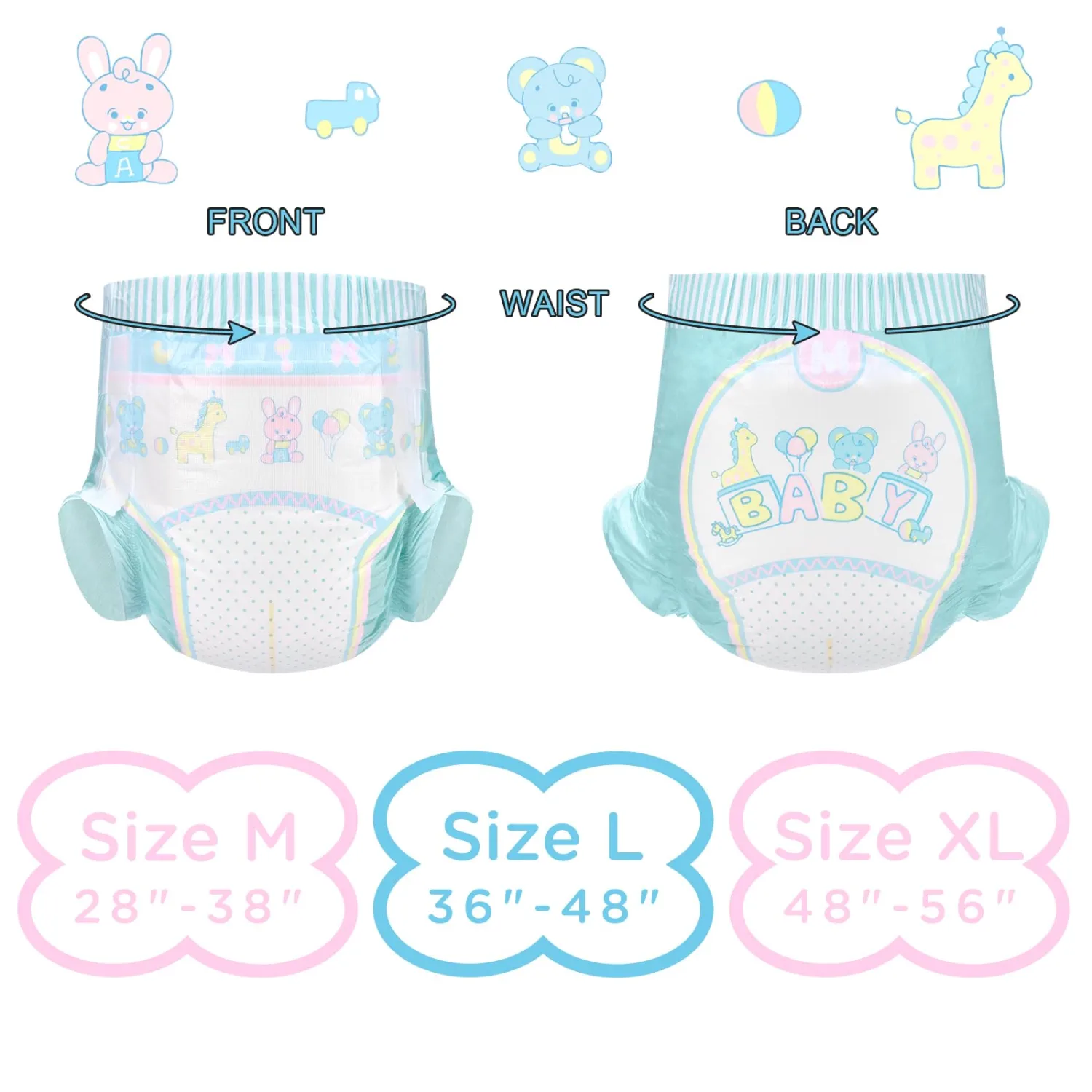 Littleforbig Adjustable Hook-and-Loop Fastener Closure Adult Printed Diaper 2 Pieces - Baby Parade (Large 36"-48")