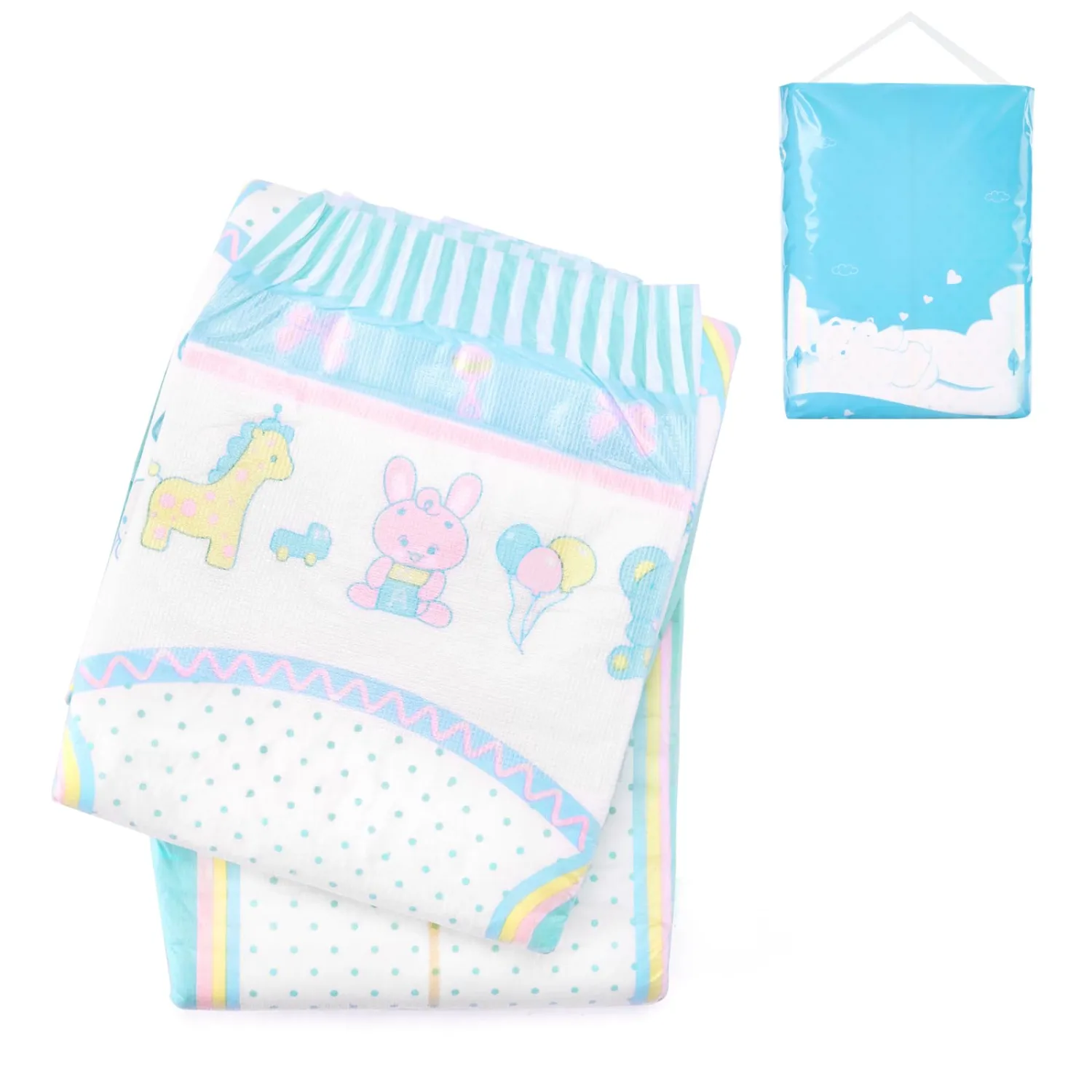 Littleforbig Adjustable Hook-and-Loop Fastener Closure Adult Printed Diaper 2 Pieces - Baby Parade (X-Large 48"-56")