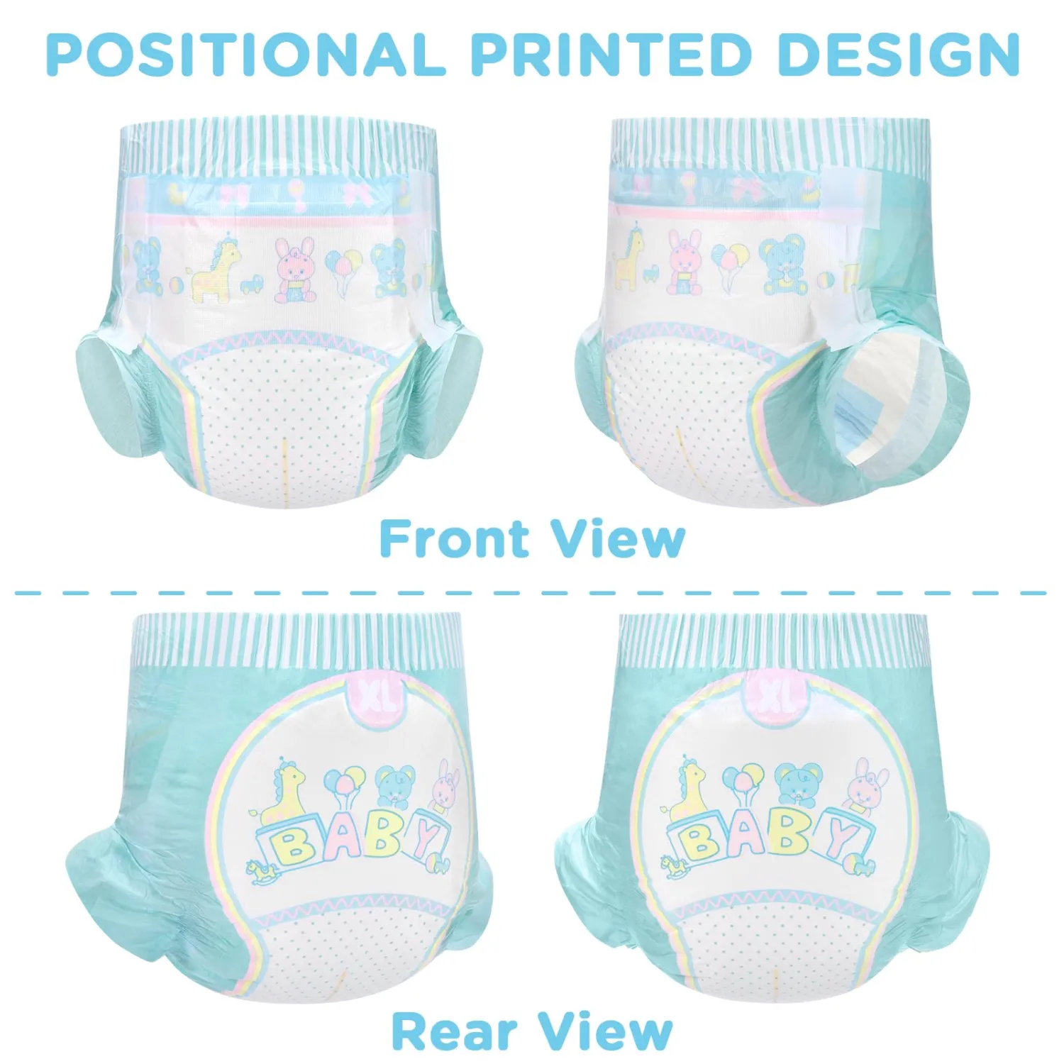 Littleforbig Adjustable Hook-and-Loop Fastener Closure Adult Printed Diaper 2 Pieces - Baby Parade (X-Large 48"-56")