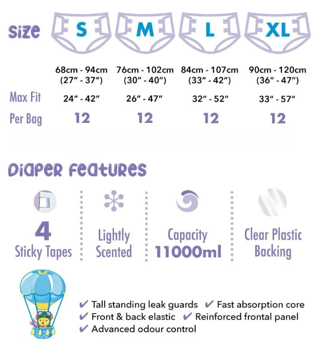 Rearz - Daydreamer - Adult MEGA 11L Adult Diapers - (12 Pack) (Small)