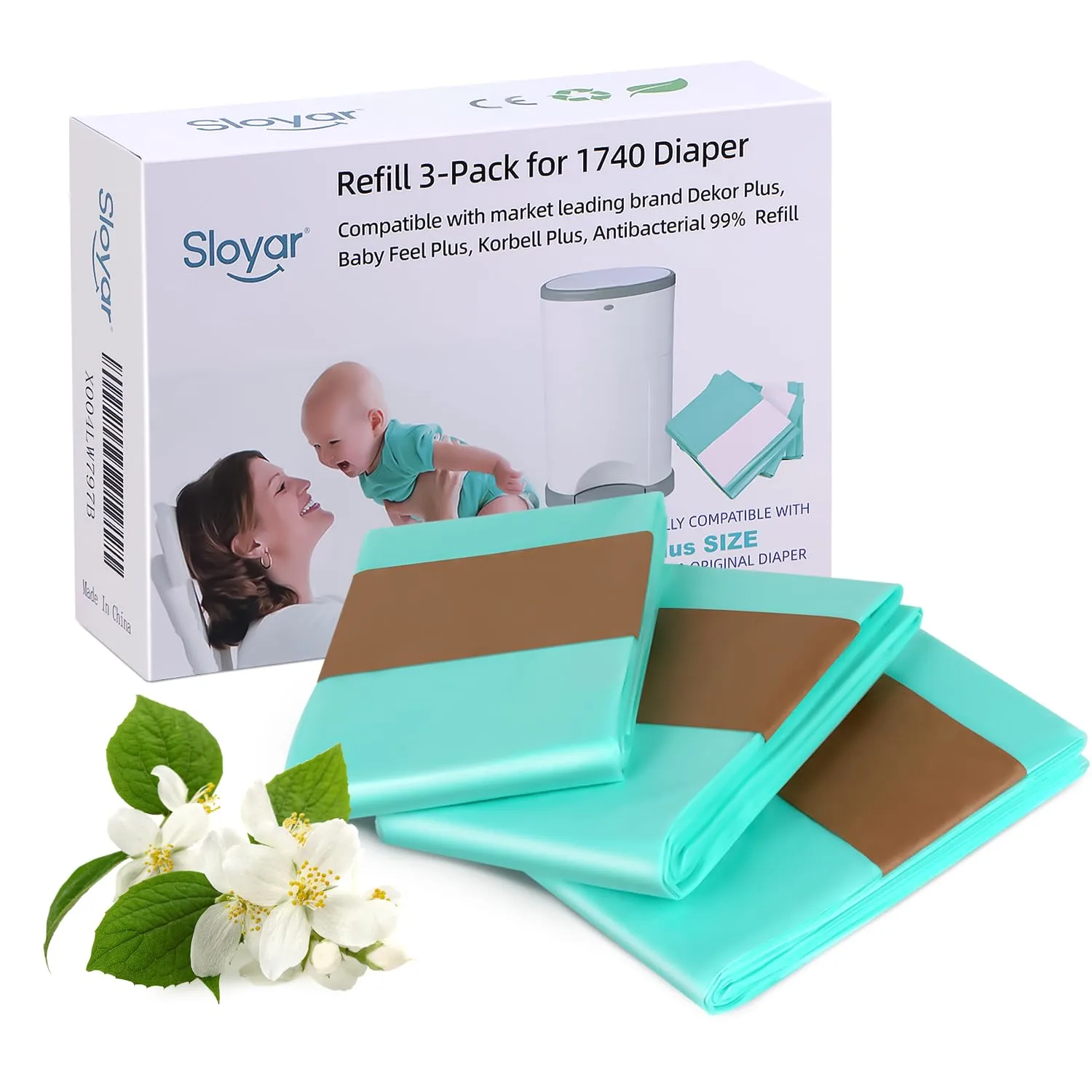Refills Compatible with DEKOR PLUS Diaper Pails | 3 Pack | Exclusive 30% Extra Thickness | Diaper Pail Refills with Powerful Odor Elimination | Fresh Powder Scent | Holds up to 1740 Diapers