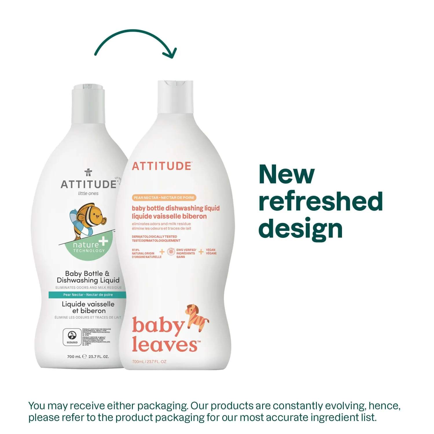 ATTITUDE Baby Dish Soap and Bottle Cleaner, EWG Verified Dishwashing Liquid, No Added Dyes or Fragrances, Tough on Milk Residue and Grease, Vegan, Pear Nectar, 23.7 Fl Oz