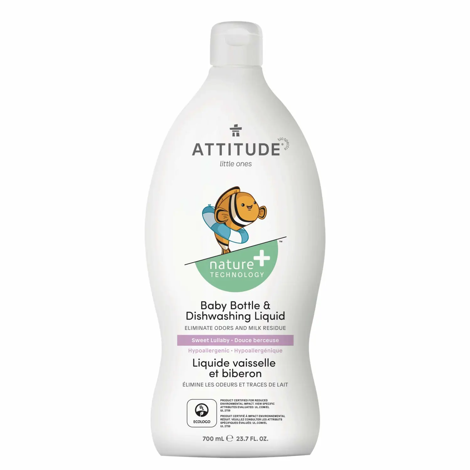 ATTITUDE Baby Dish Soap and Bottle Cleaner, EWG Verified Dishwashing Liquid, No Added Dyes or Fragrances, Tough on Milk Residue and Grease, Vegan, Sweet Lullaby, 23.7 Fl Oz