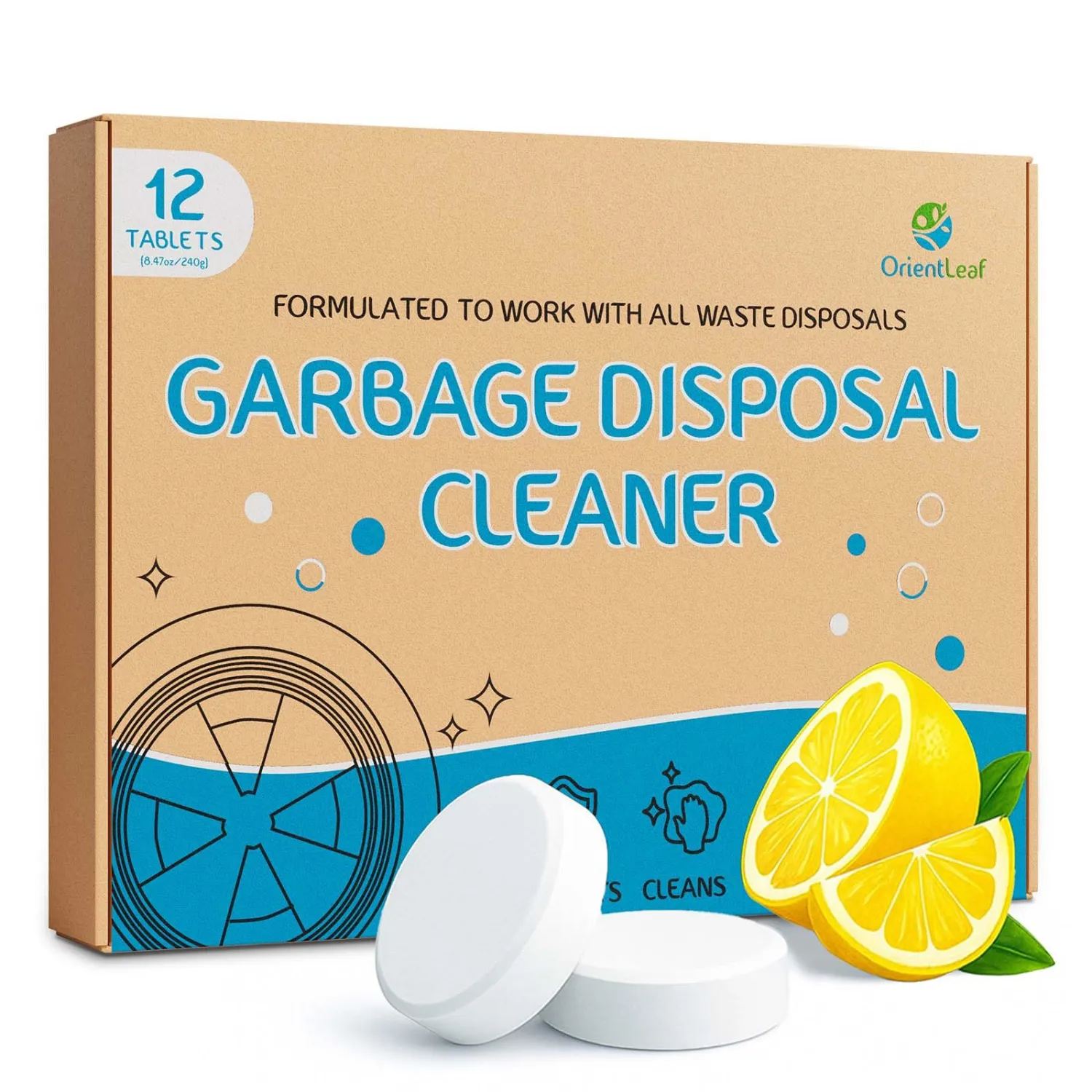 Garbage Disposal Cleaner and Deodorizer Tablets 20g 1 Year Supply Sink Freshener Pods, Prevents Odors and Clogs, Natural Kitchen Drain Cleaner 12 Pack