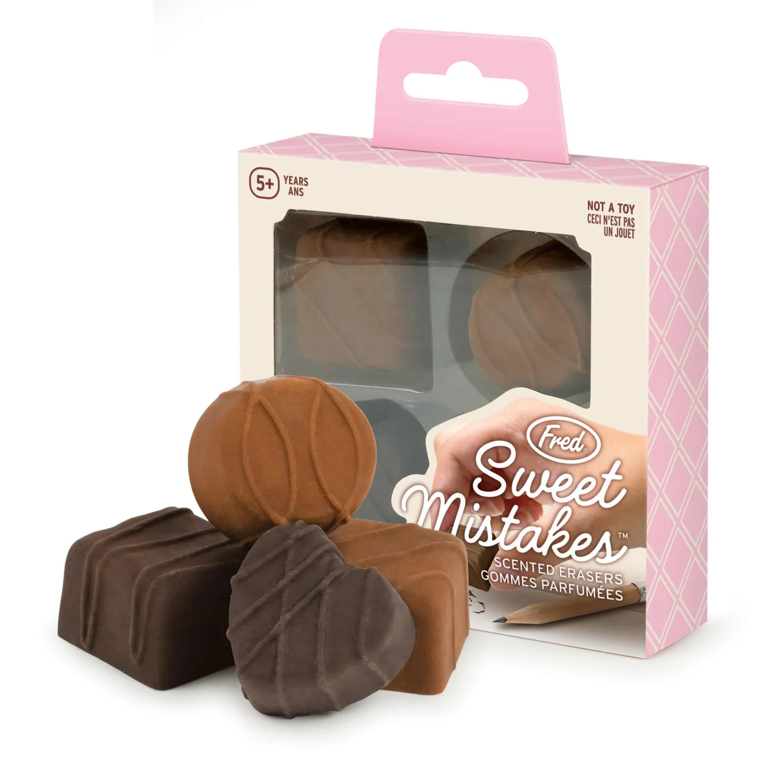 Genuine Fred Sweet Mistakes Chocolate Erasers, Set of 4, Scented, Fun for School, Home, or Office, Fun Valentine's Day Gift