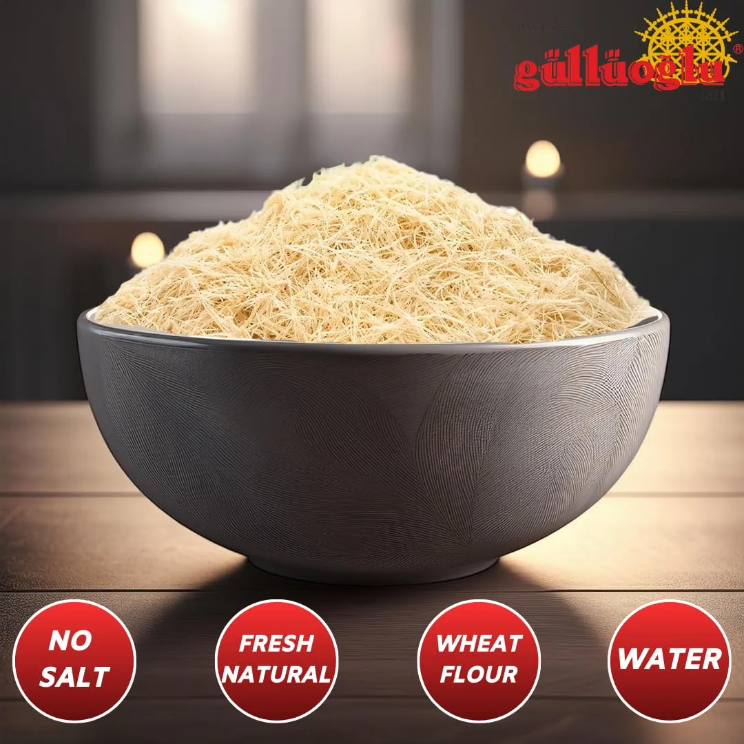 Gulluoglu Dried & Shredded Kataifi - 150g - 0.33lb Kadayif Chopped Fillo Dough, Shredded Phyllo, Kadayif Pastry Dough, Knafeh, Kunafa, Katifi, Kadayif Ingredient for Dubai Chocolate Bar