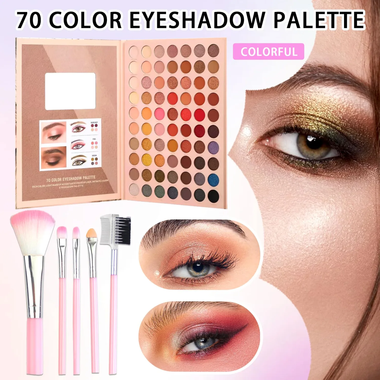 70 Colors Eyeshadow Palette,Matte Glitter Eyeshadow Makeup Palette with Eyeshadow Brush,Highly Pigmented Colorful Shimmer Eye Shadow Palette Makeup Kit for Women A