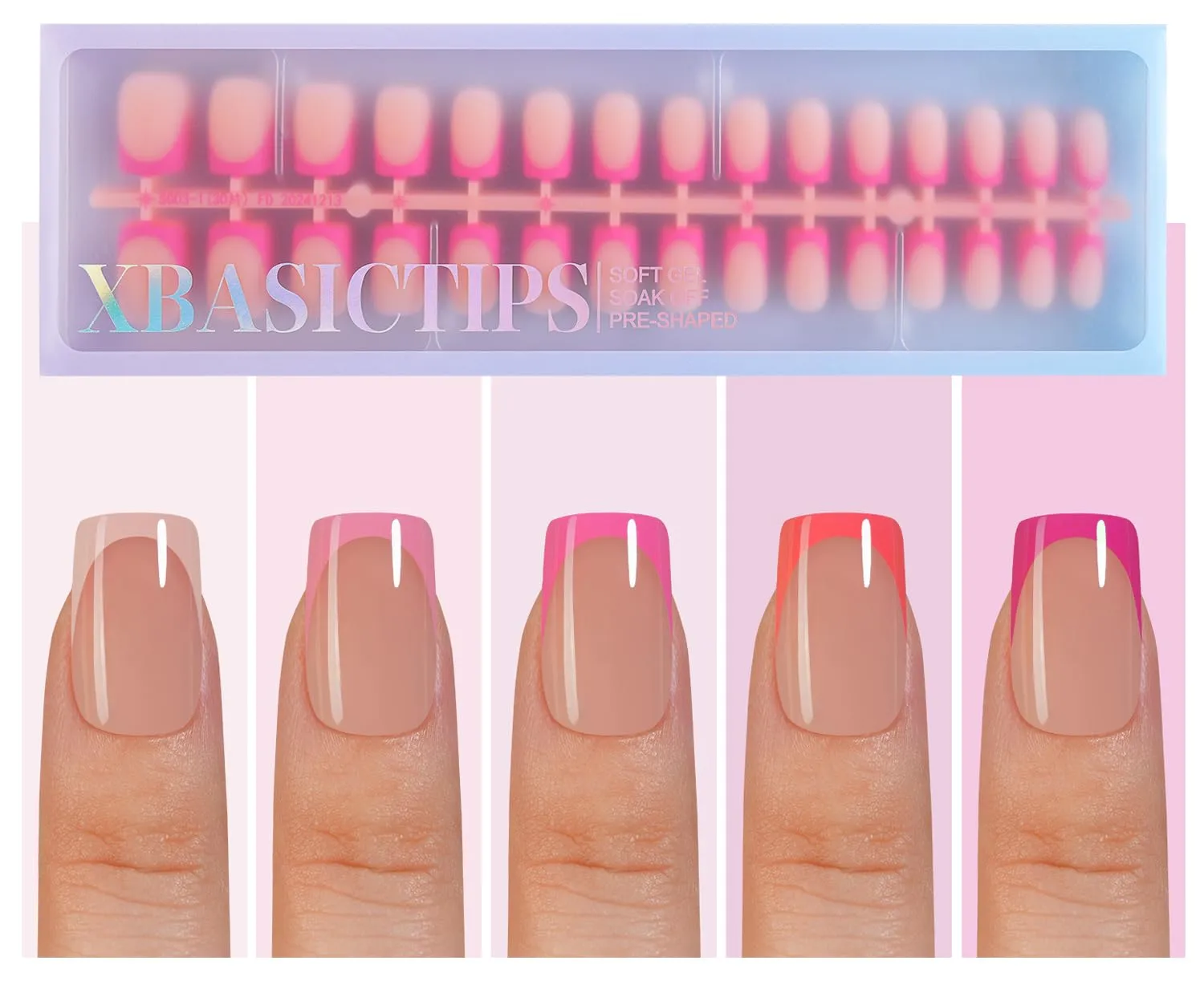 Misssix XBASICTIPS French Tip Press On Nails, 150Pcs Pink Press On Nails Short Square, French Soft Gel Nail Tips, Pre-shaped No Need to File 3 in 1 Tips, Fake Nails for Nail Art DIY Designs 15 Sizes