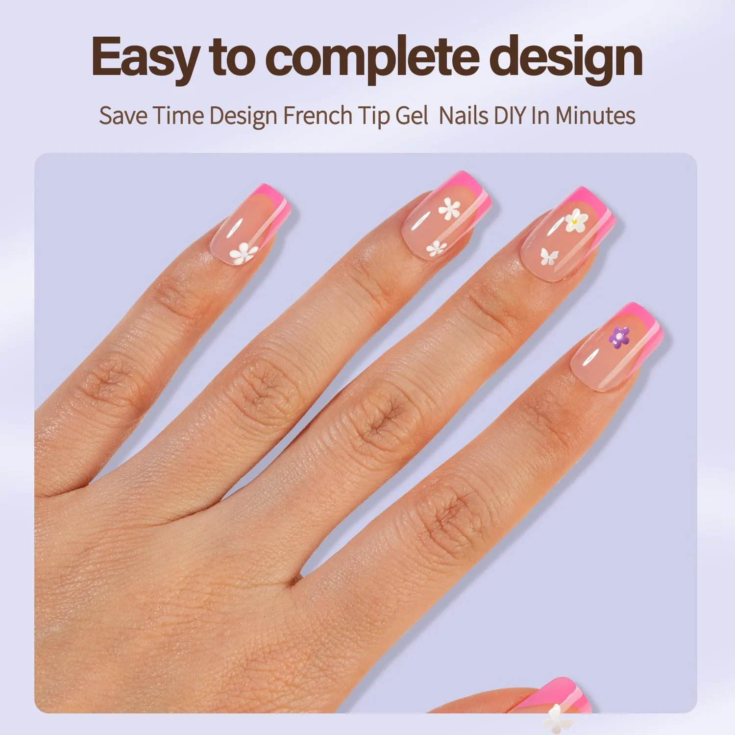 Misssix XBASICTIPS French Tip Press On Nails, 150Pcs Pink Press On Nails Short Square, French Soft Gel Nail Tips, Pre-shaped No Need to File 3 in 1 Tips, Fake Nails for Nail Art DIY Designs 15 Sizes