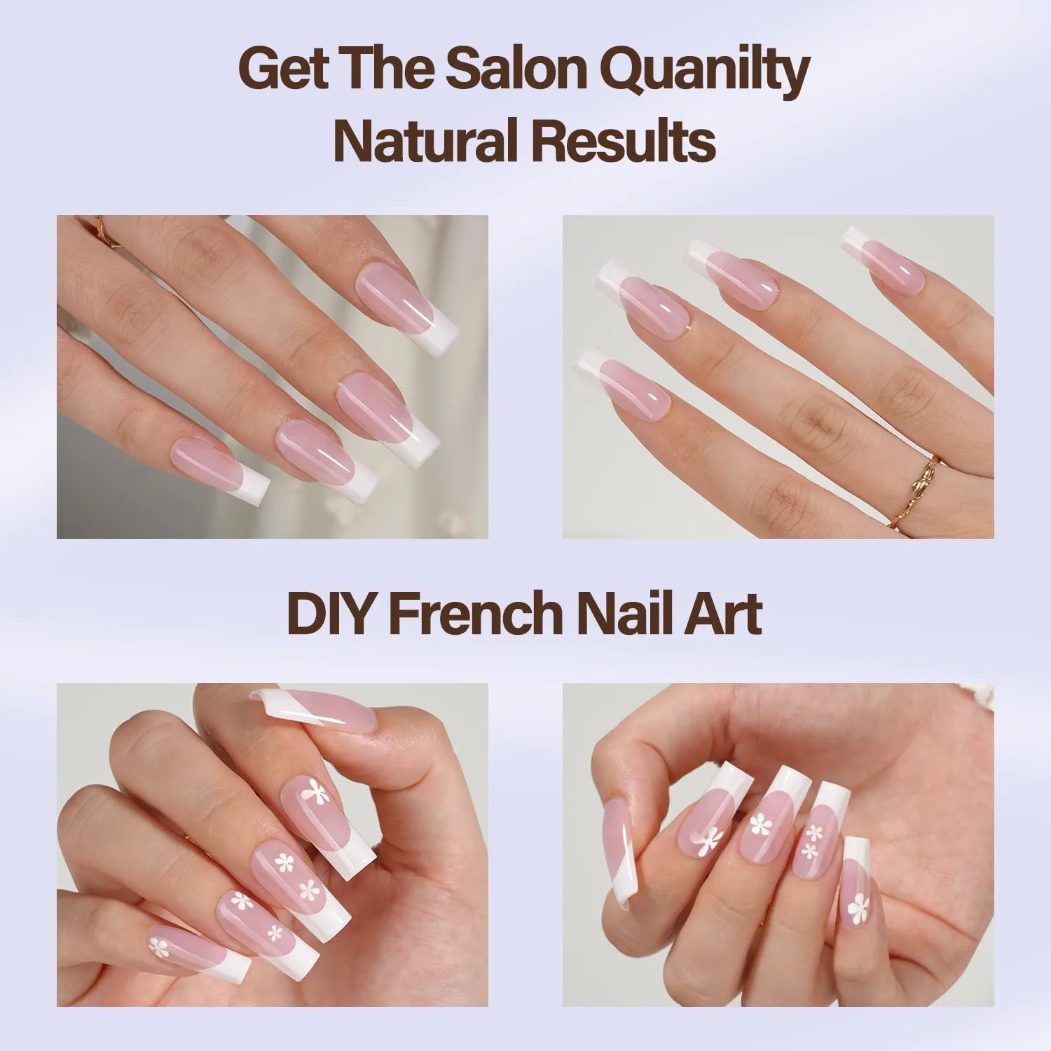 Misssix XBASICTIPS French Gel Nail Tips, 150Pcs Soft Gel French Tip Press on Nails, Long Square Pre-shaped False Nails, No Need to File Fake Nails for Nail Art DIY