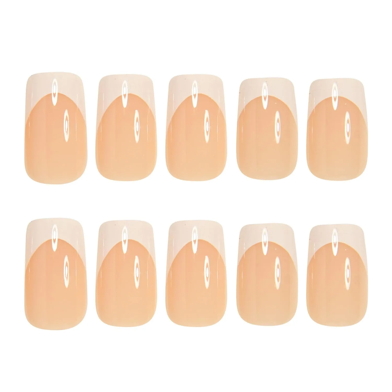 White French Tip Press on Nails Medium Square Fake Nails Nude French Glitter False Nails Acrylic Full Cover Glossy Glue on Nails Artificial Nails Stick Nails for Women Manicure 24PCS