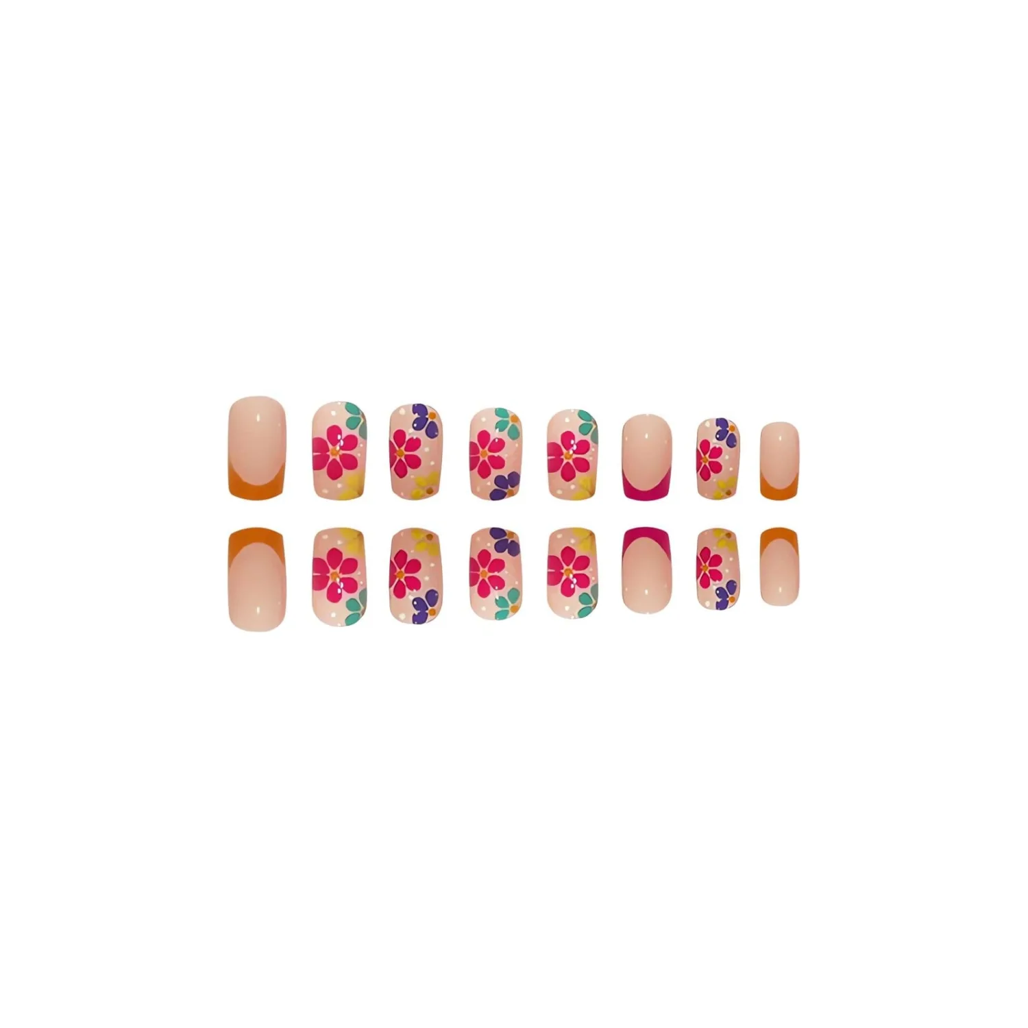 IMSOHOT Square Press on Nails Short Spring Fake Nails Colorful French False Nails Tip with Cute Flower Designs Glossy Glue on Nails Full Cover Acrylic Squoval Nails for Women 24PCS