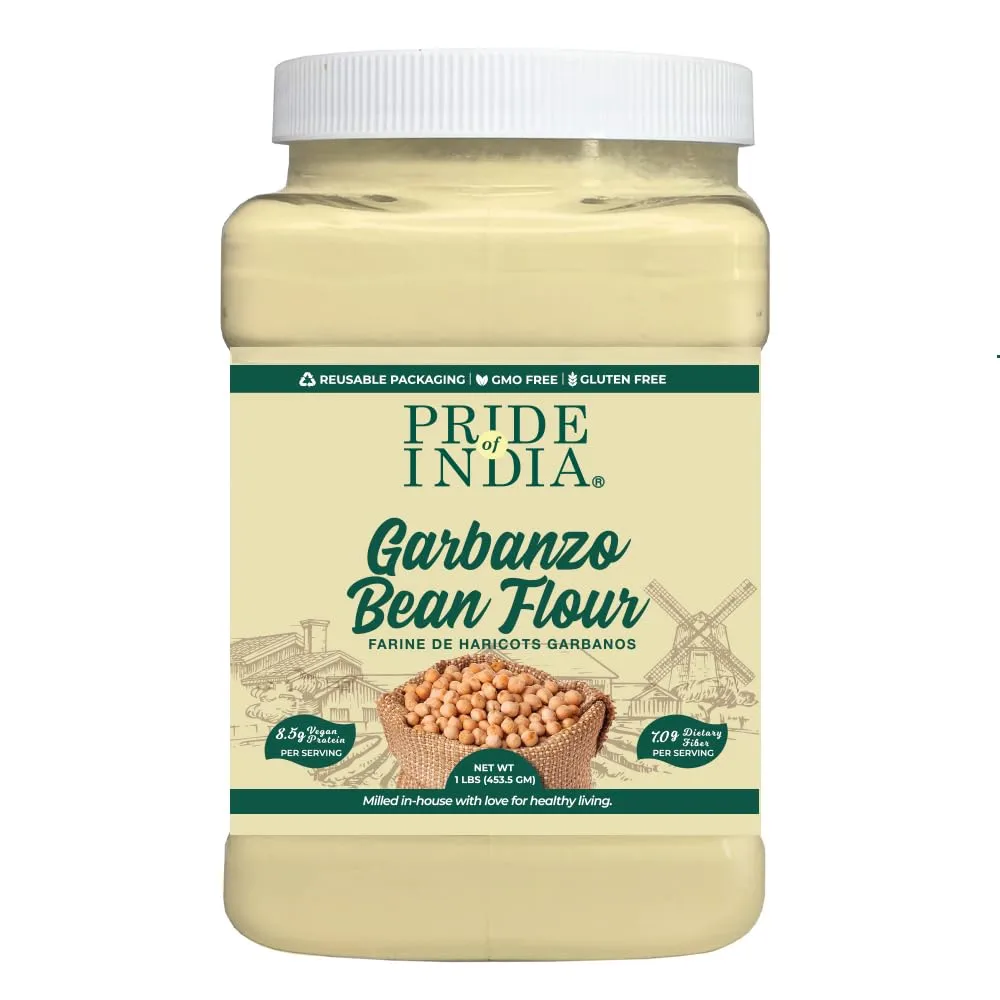 Pride of India- Garbanzo Bean Flour 1 lbs (454 gm) Earthy Nutty Slightly Sweet Taste Freshly Milled in Small Batches | Used for Baking Cooking Coating Thickening |Vegan, Gluten-Free