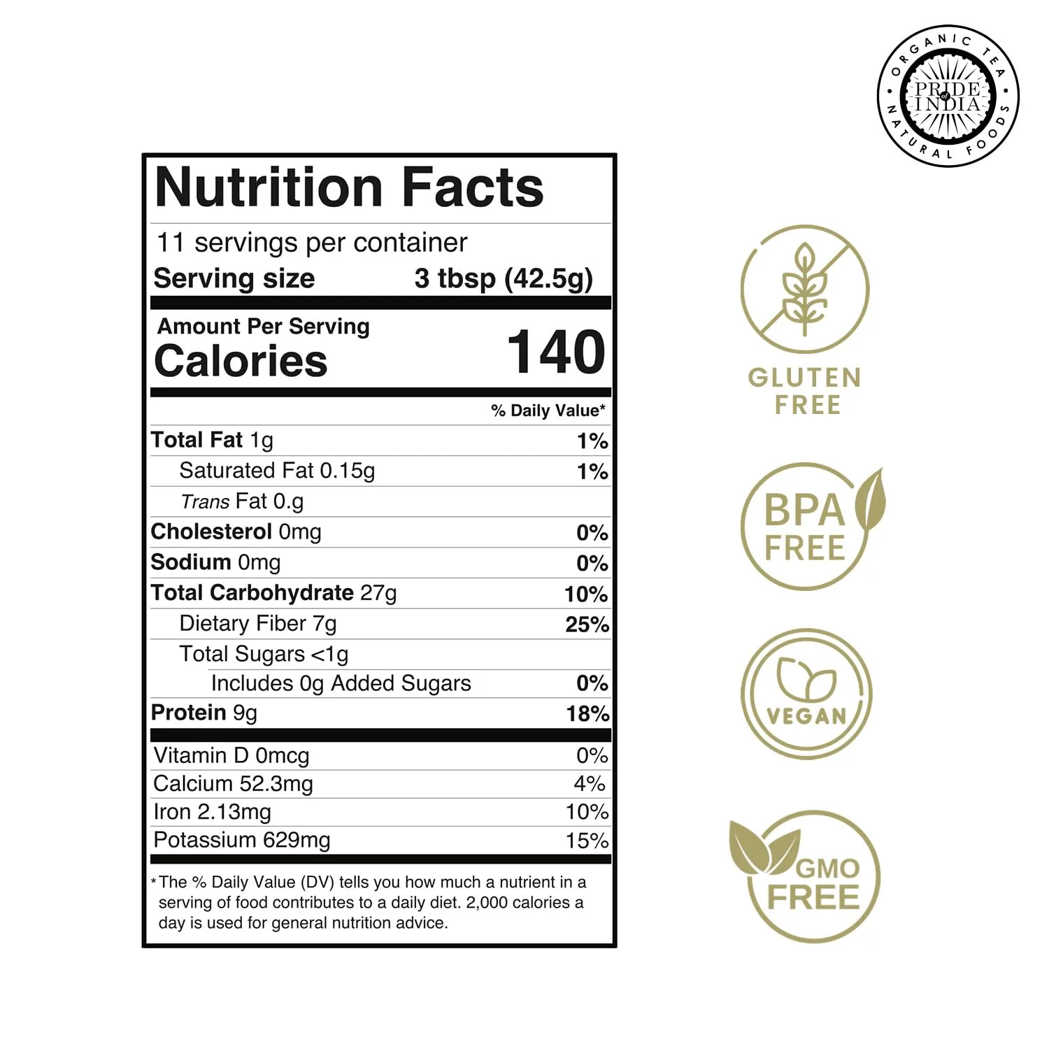 Pride of India- Garbanzo Bean Flour 1 lbs (454 gm) Earthy Nutty Slightly Sweet Taste Freshly Milled in Small Batches | Used for Baking Cooking Coating Thickening |Vegan, Gluten-Free