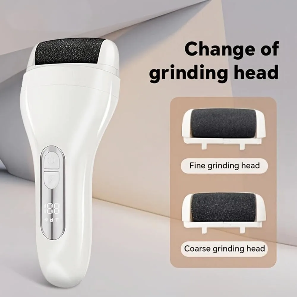 Electric Foot Callus Remover Kit for Women and Men;Rechargeable Electronic Foot File with 3 Heads Waterproof;Professional Feet Care Tools for Dead Skin;Hard Cracked Dry Skin (White)