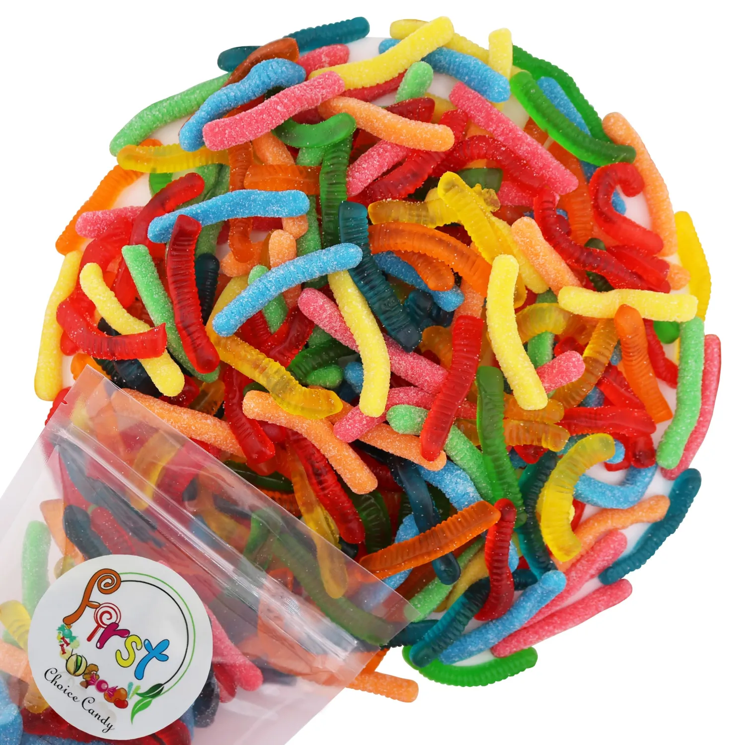 FirstChoiceCandy Sweet & Sour Gummy Worms, Multi Flavors and Solid Colors (1 Pound, Super Fruit Mix)