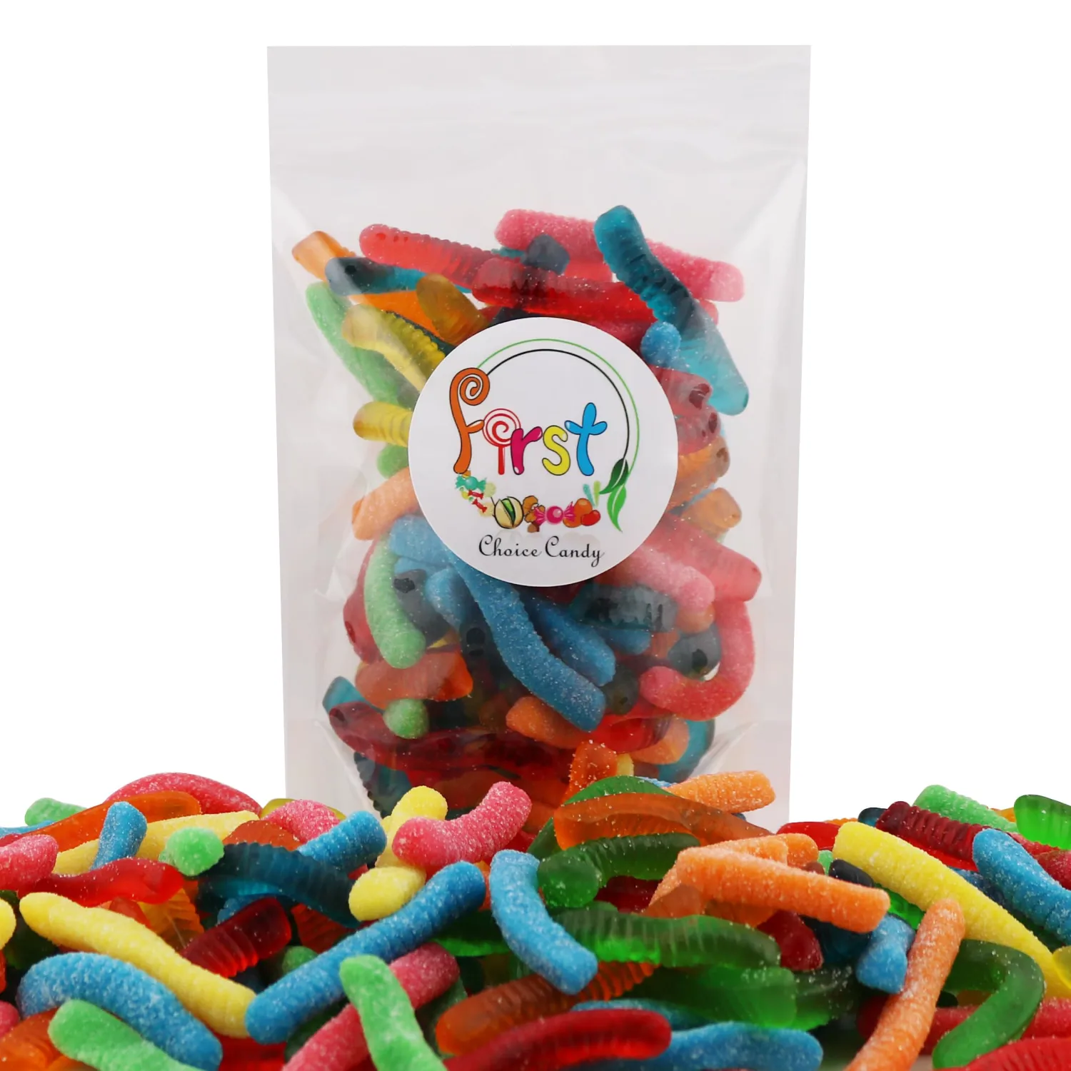 FirstChoiceCandy Sweet & Sour Gummy Worms, Multi Flavors and Solid Colors (1 Pound, Super Fruit Mix)
